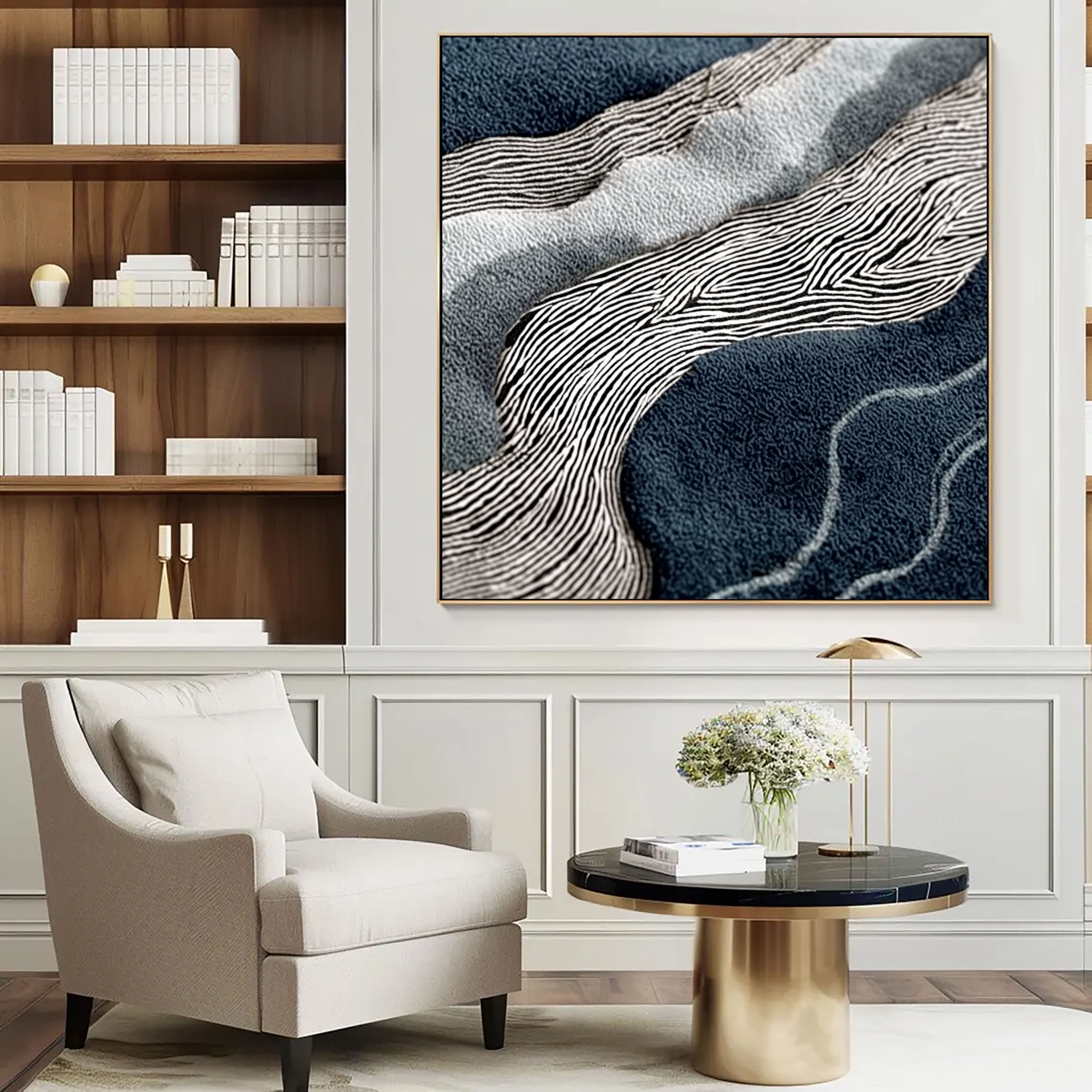 Textured Wave Contours | Navy White