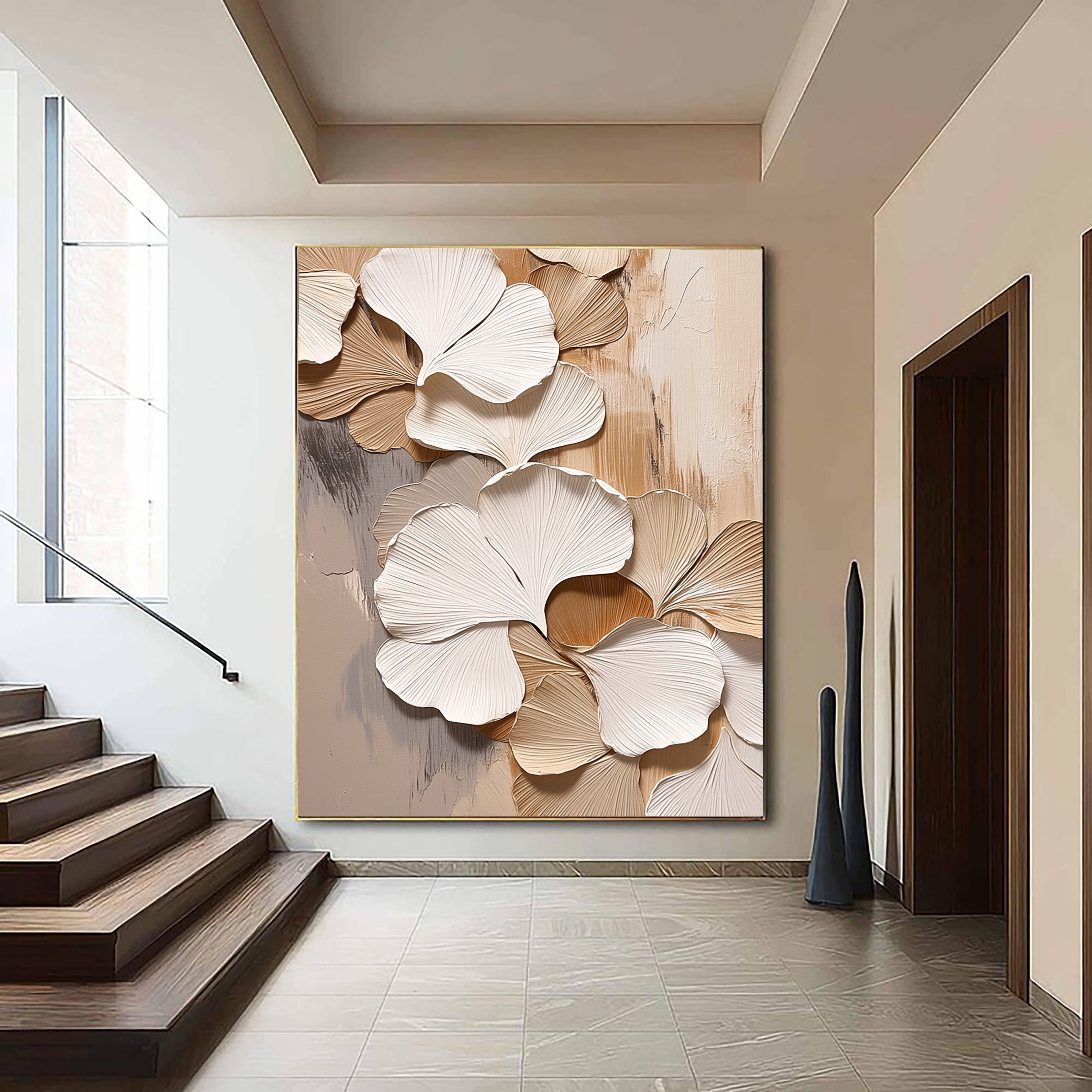 Texturierte Ginkgoblätter | Beige-Weiß