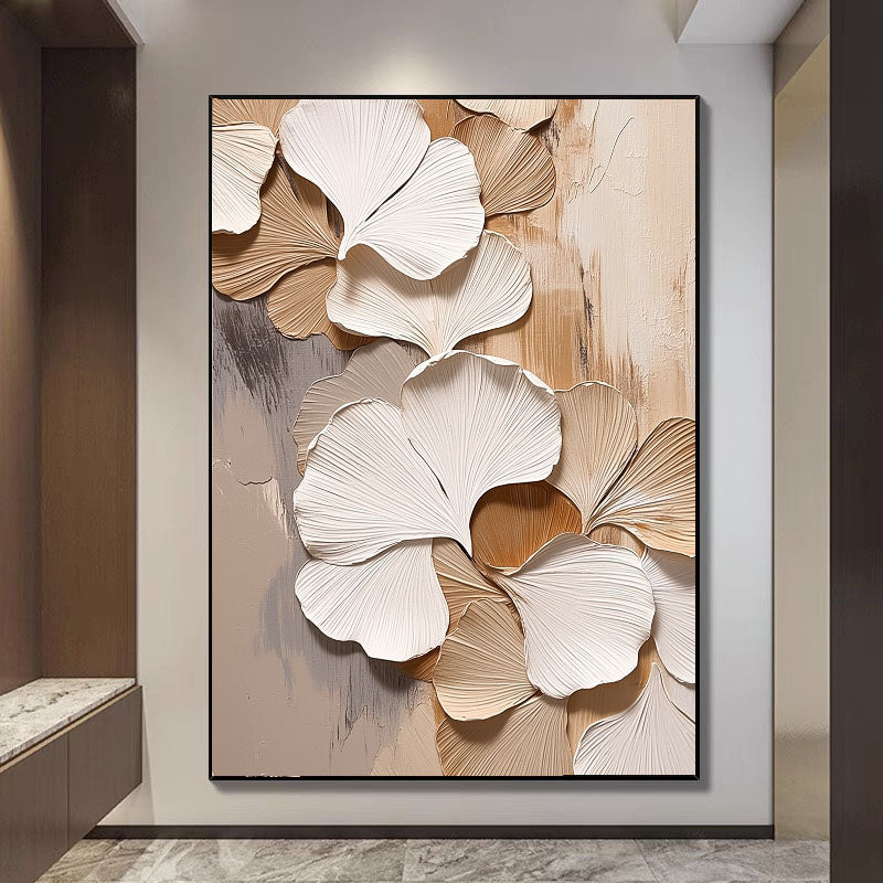 Texturierte Ginkgoblätter | Beige-Weiß