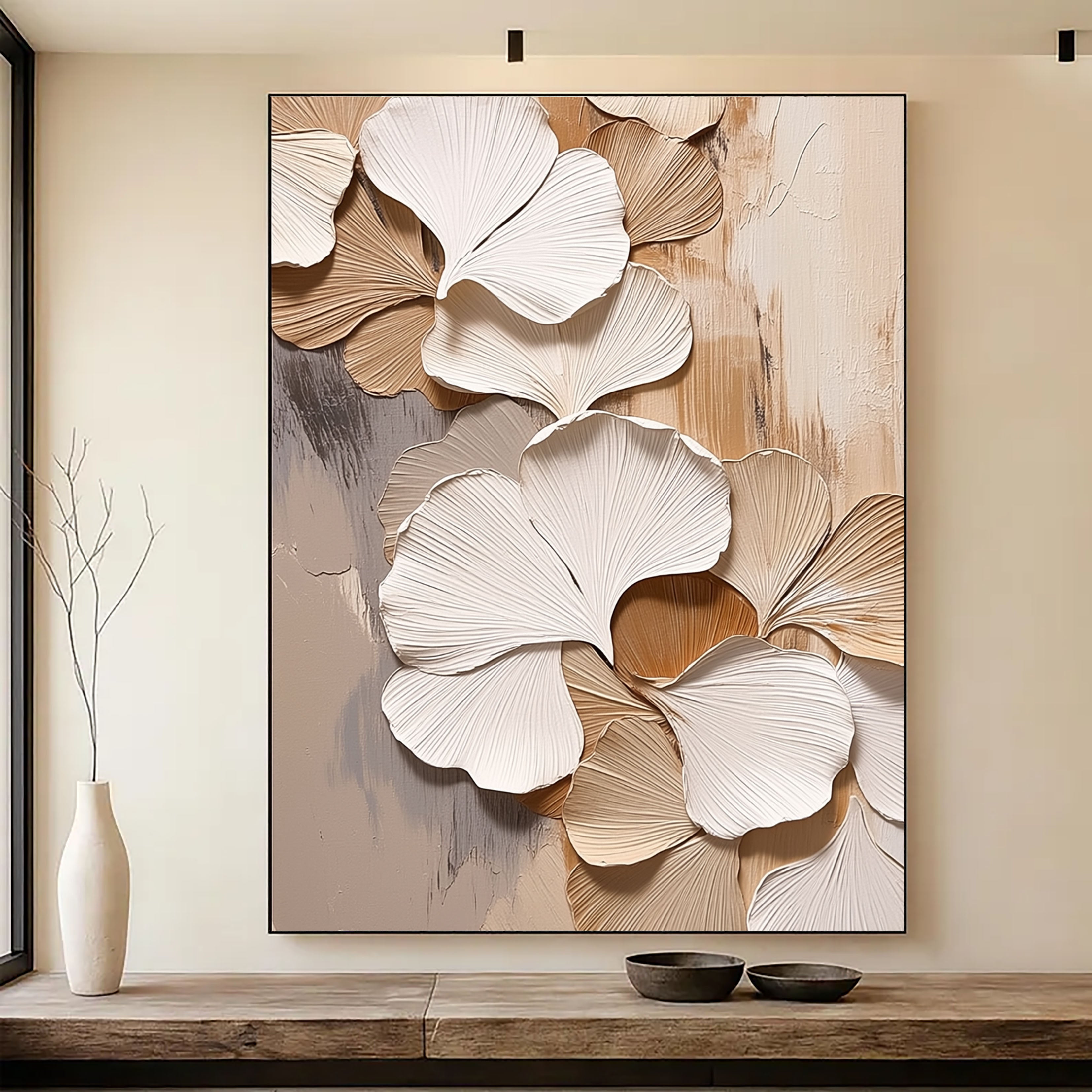 Texturierte Ginkgoblätter | Beige-Weiß