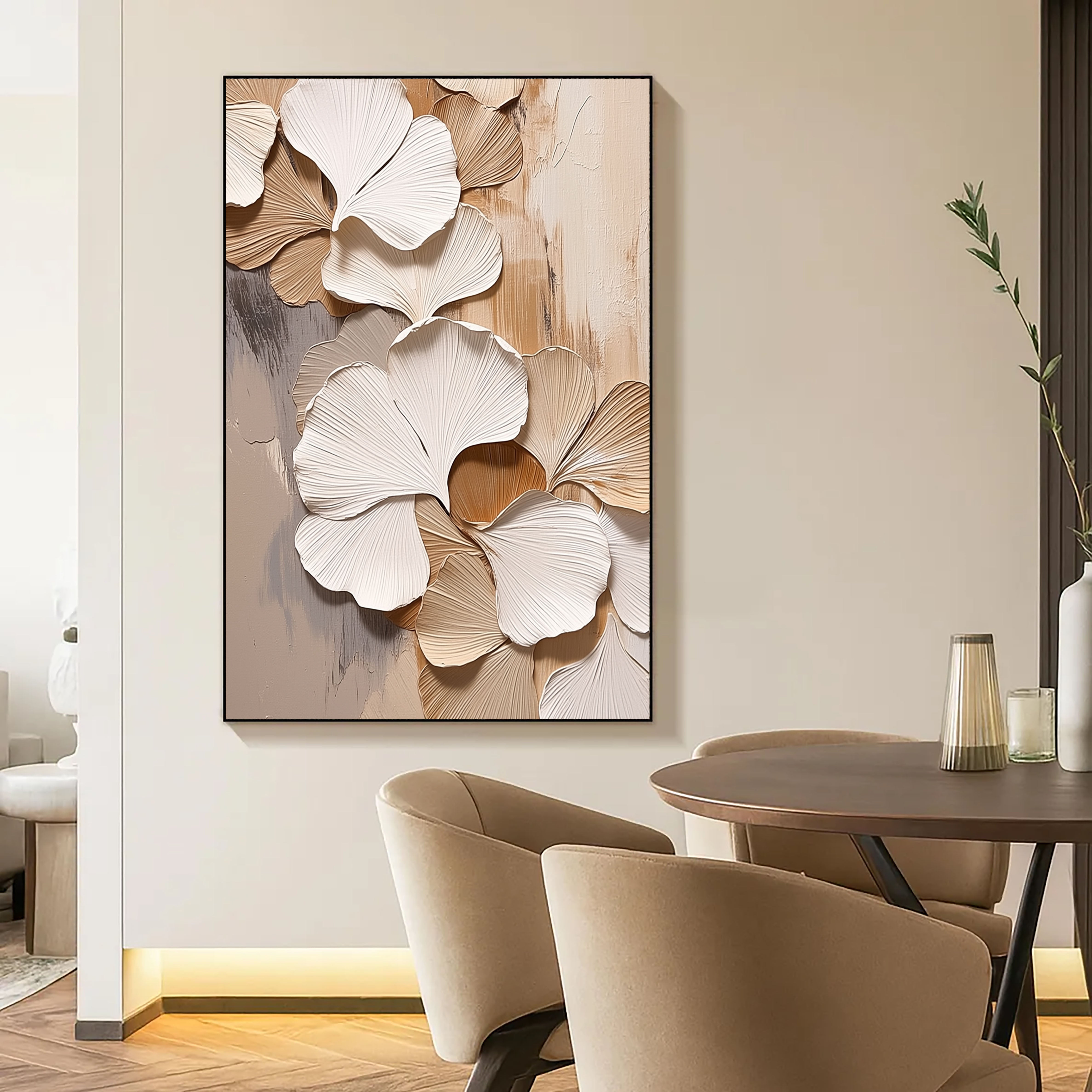 Texturierte Ginkgoblätter | Beige-Weiß
