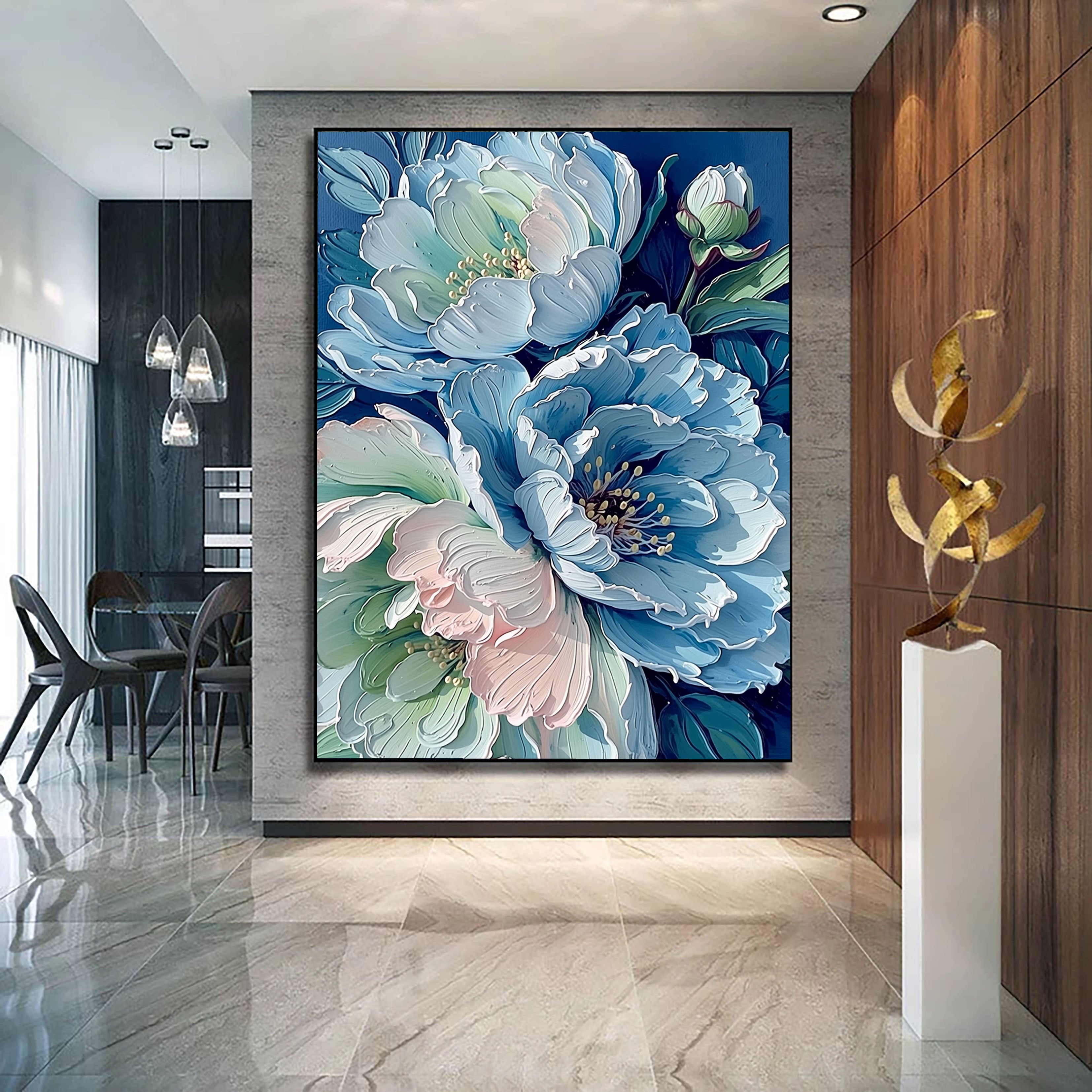 Textured Peony Blooms | Blue Pink