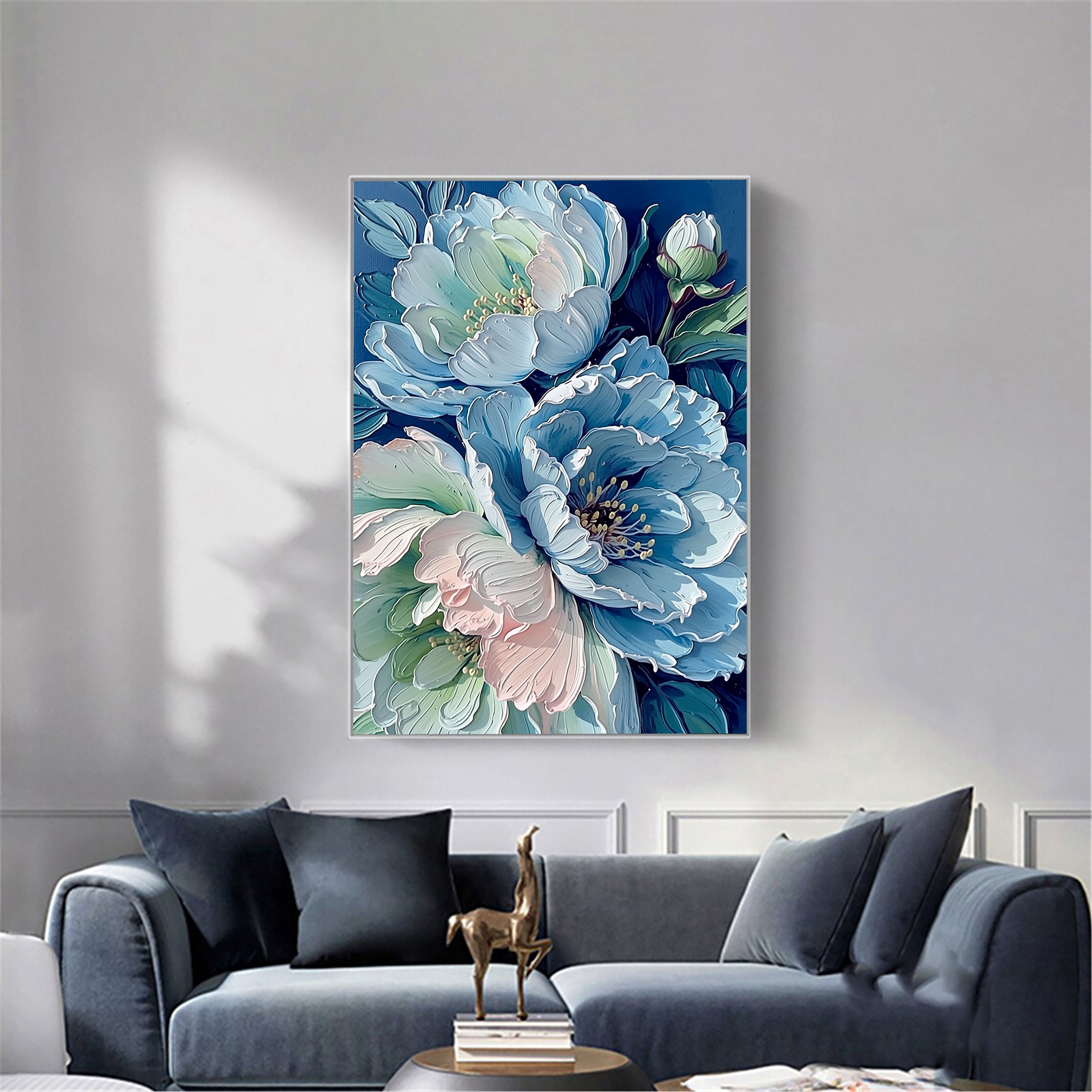 Textured Peony Blooms | Blue Pink