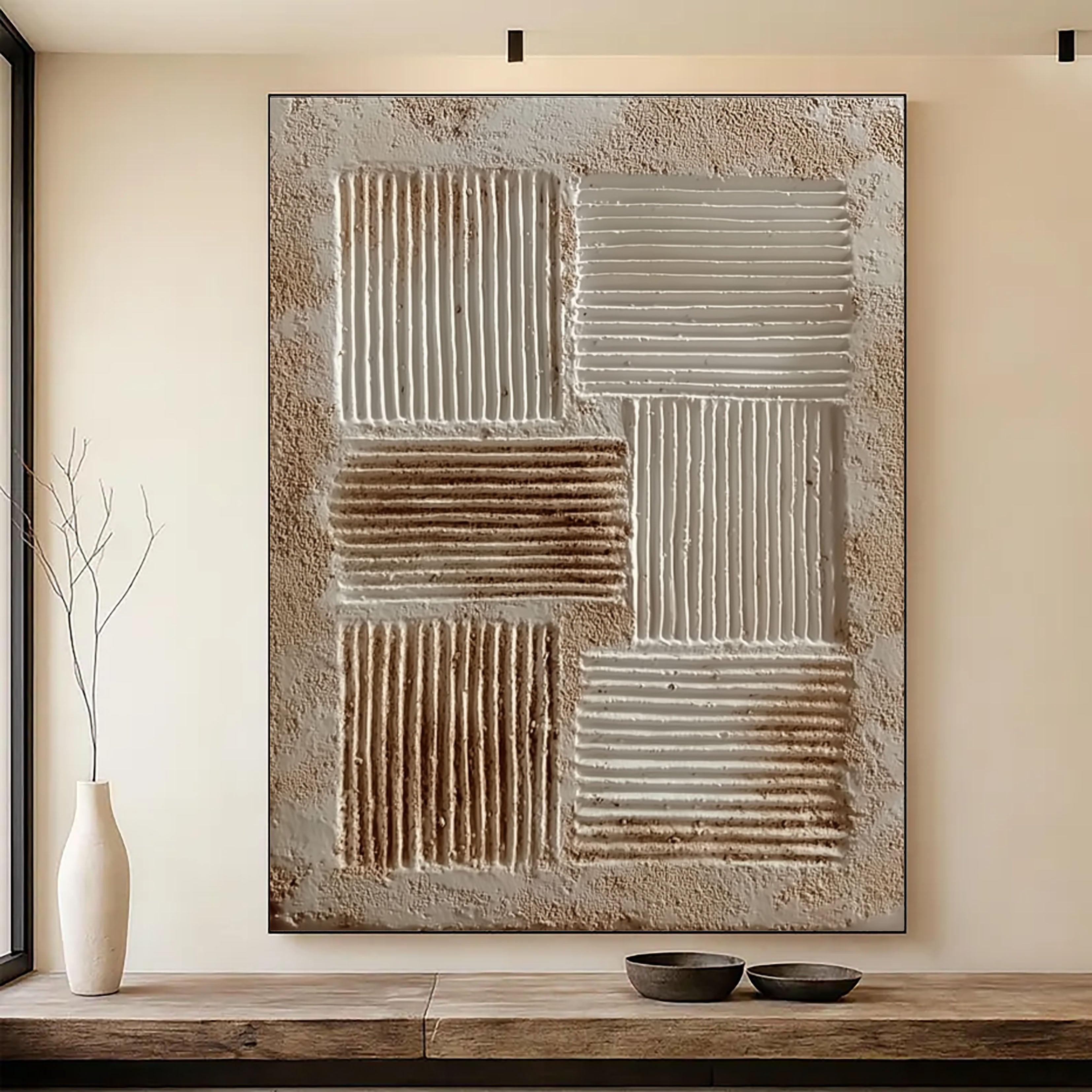 Strukturiertes Geometrisches Relief | Sandweiß