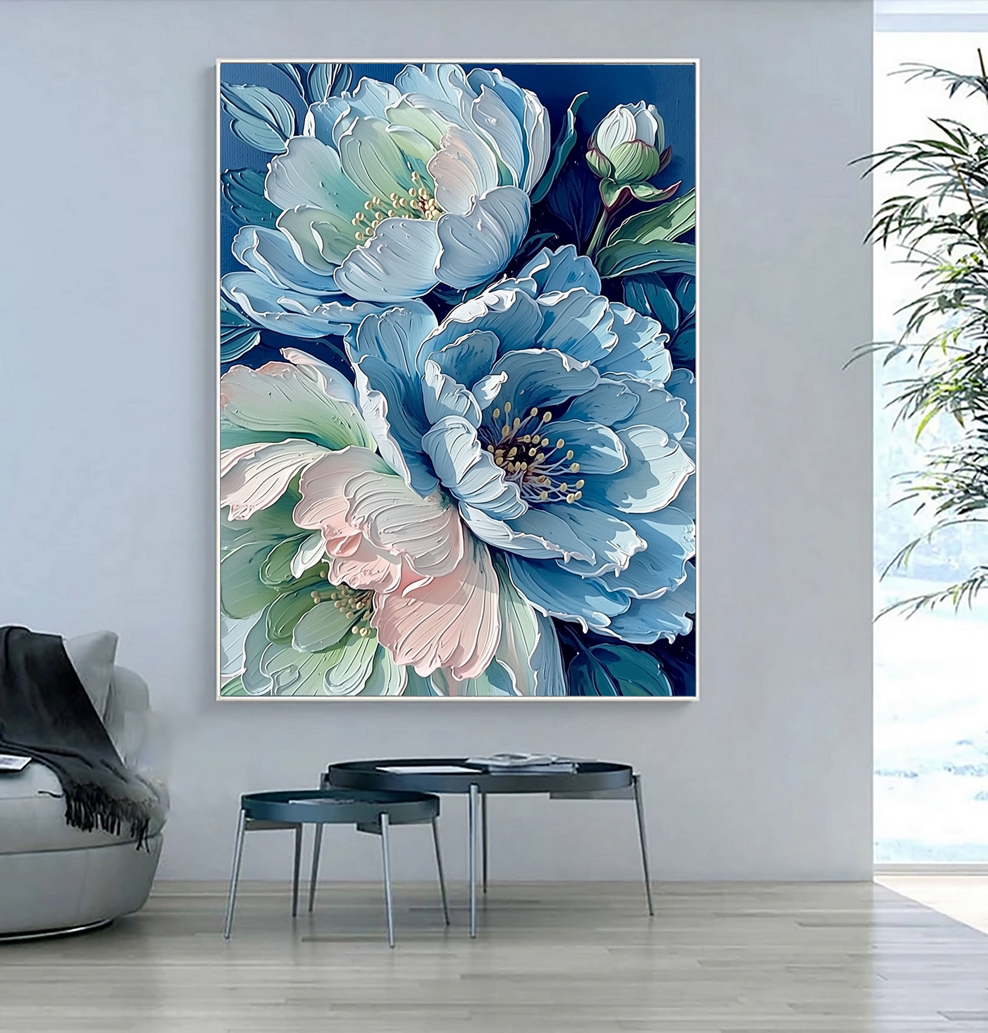 Textured Peony Blooms | Blue Pink
