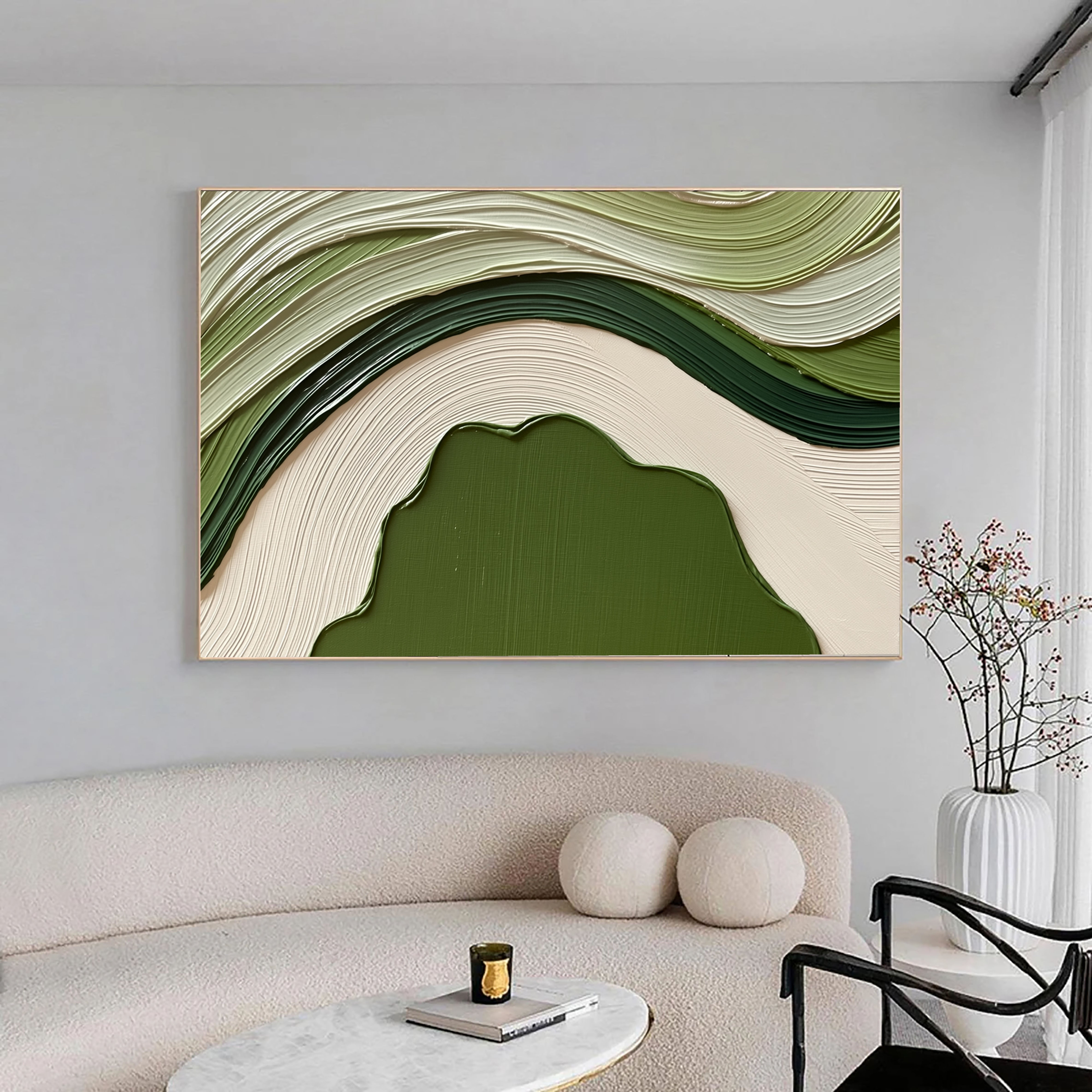 Textured Green Waves | Green Beige