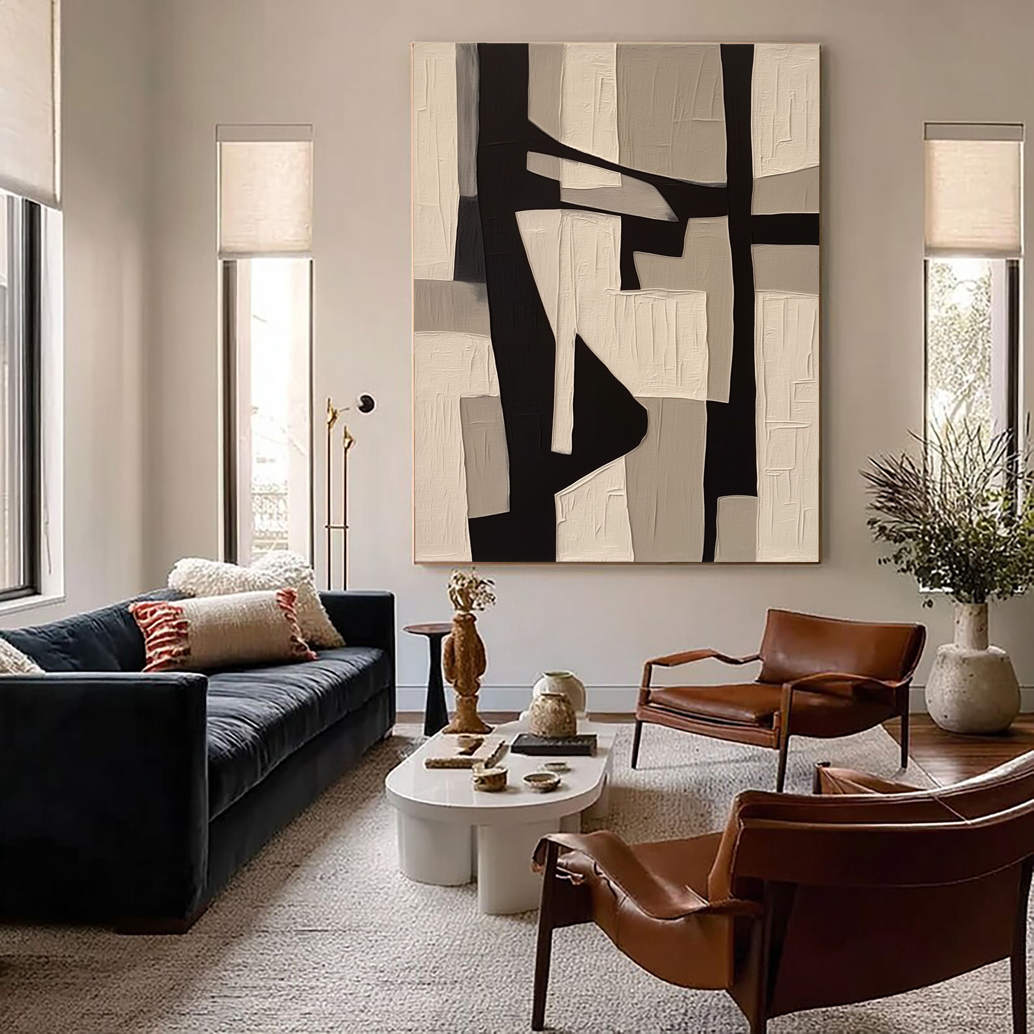 Textured Geometric Blocks | Black Beige