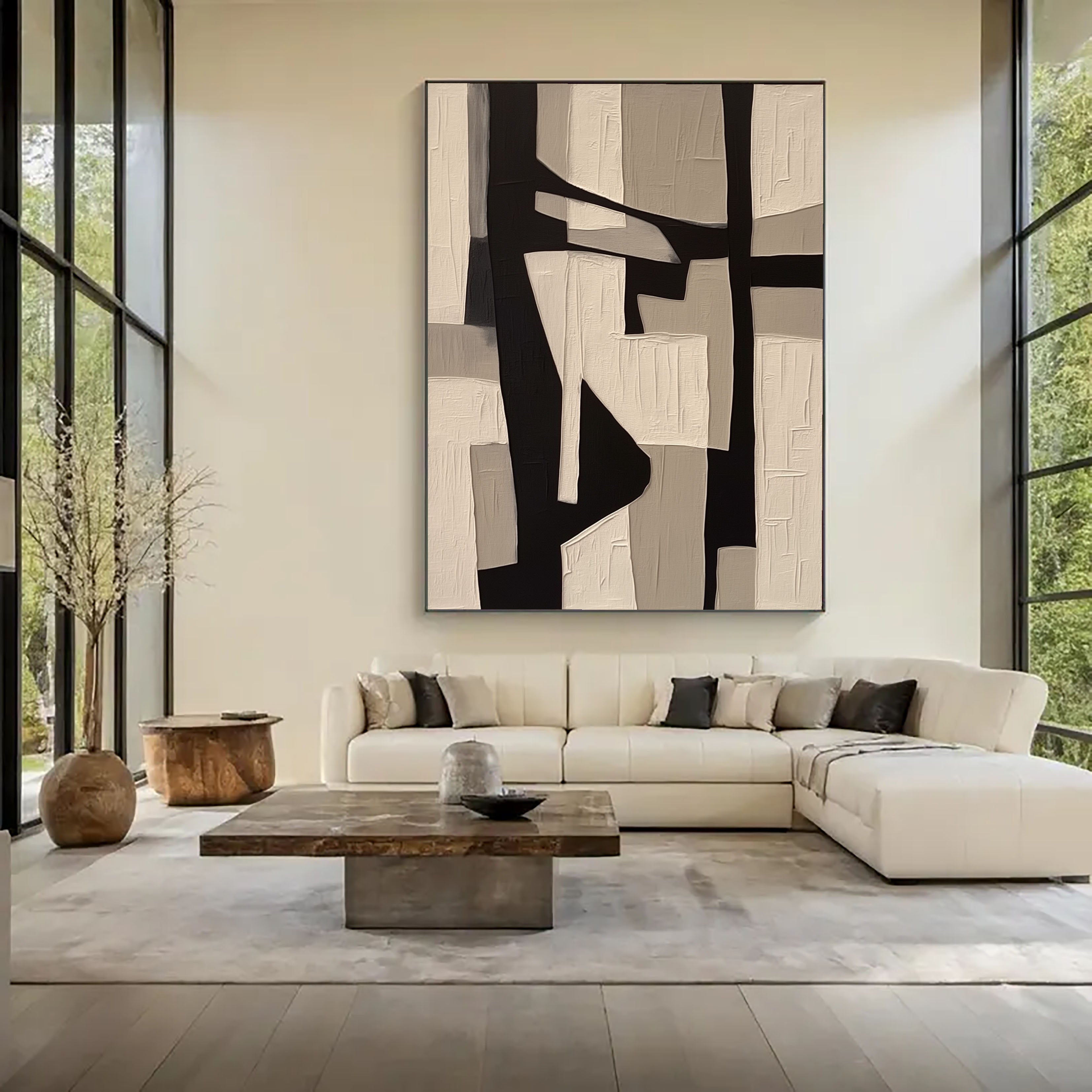 Textured Geometric Blocks | Black Beige