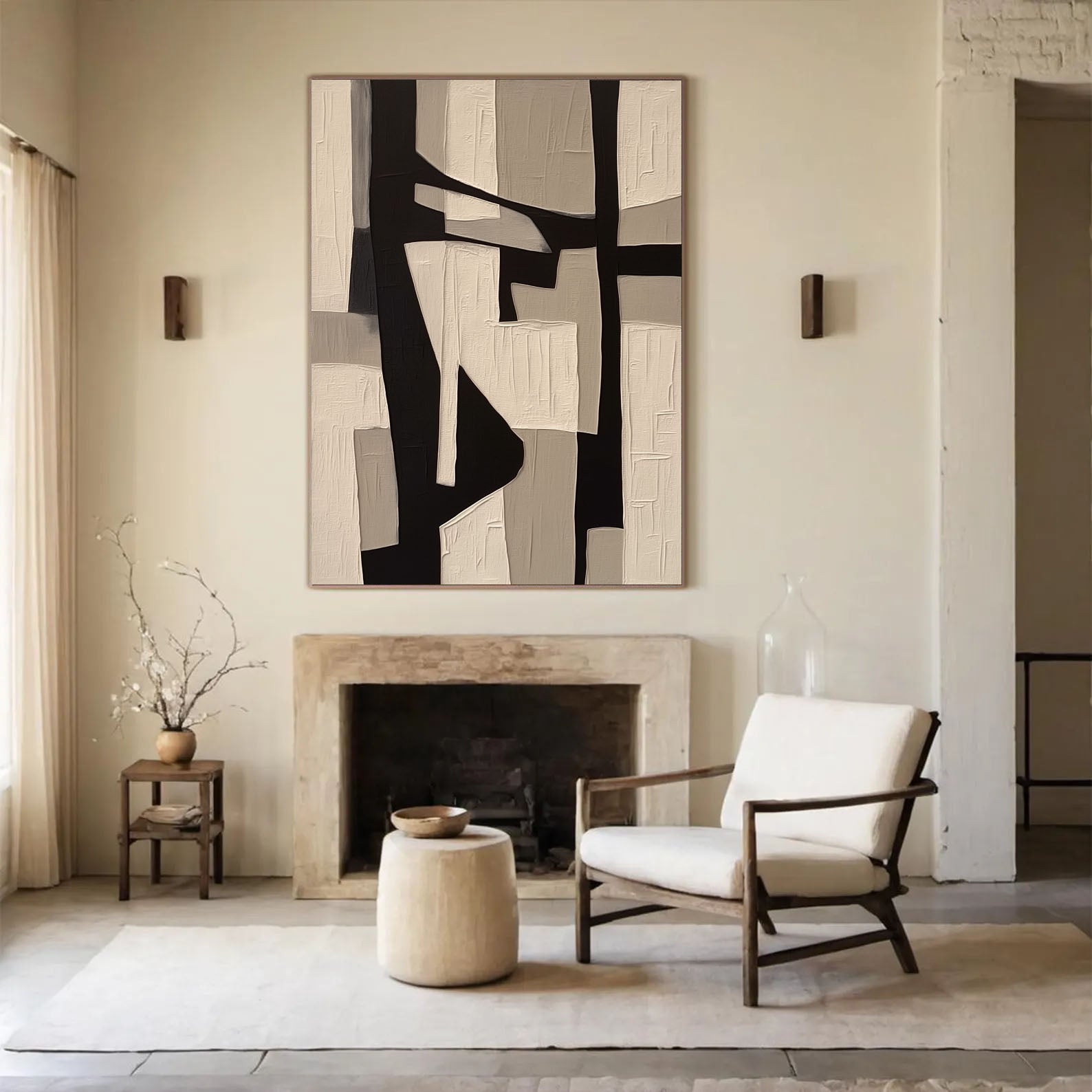 Textured Geometric Blocks | Black Beige