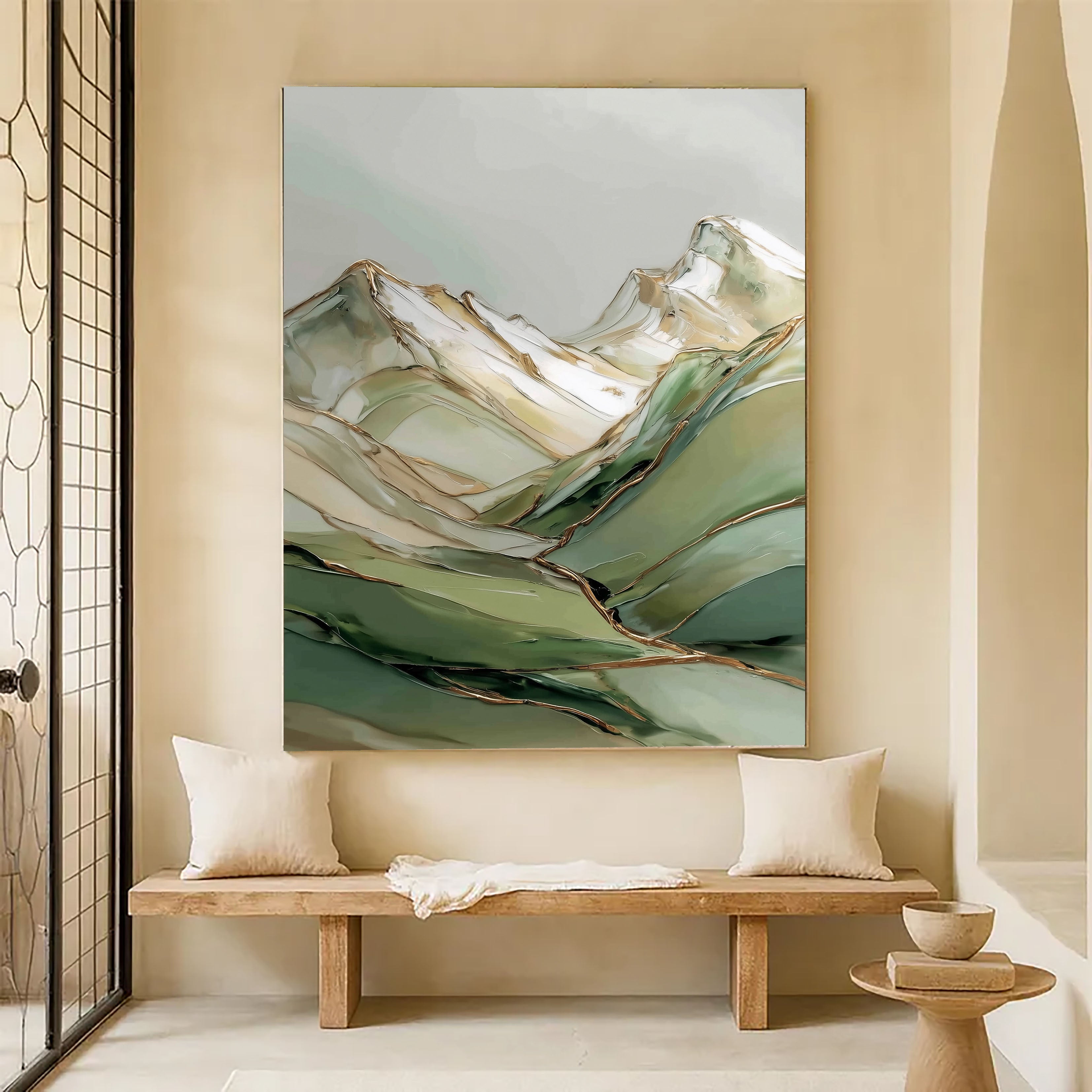 Textured Gilded Peaks | Verdant Mist