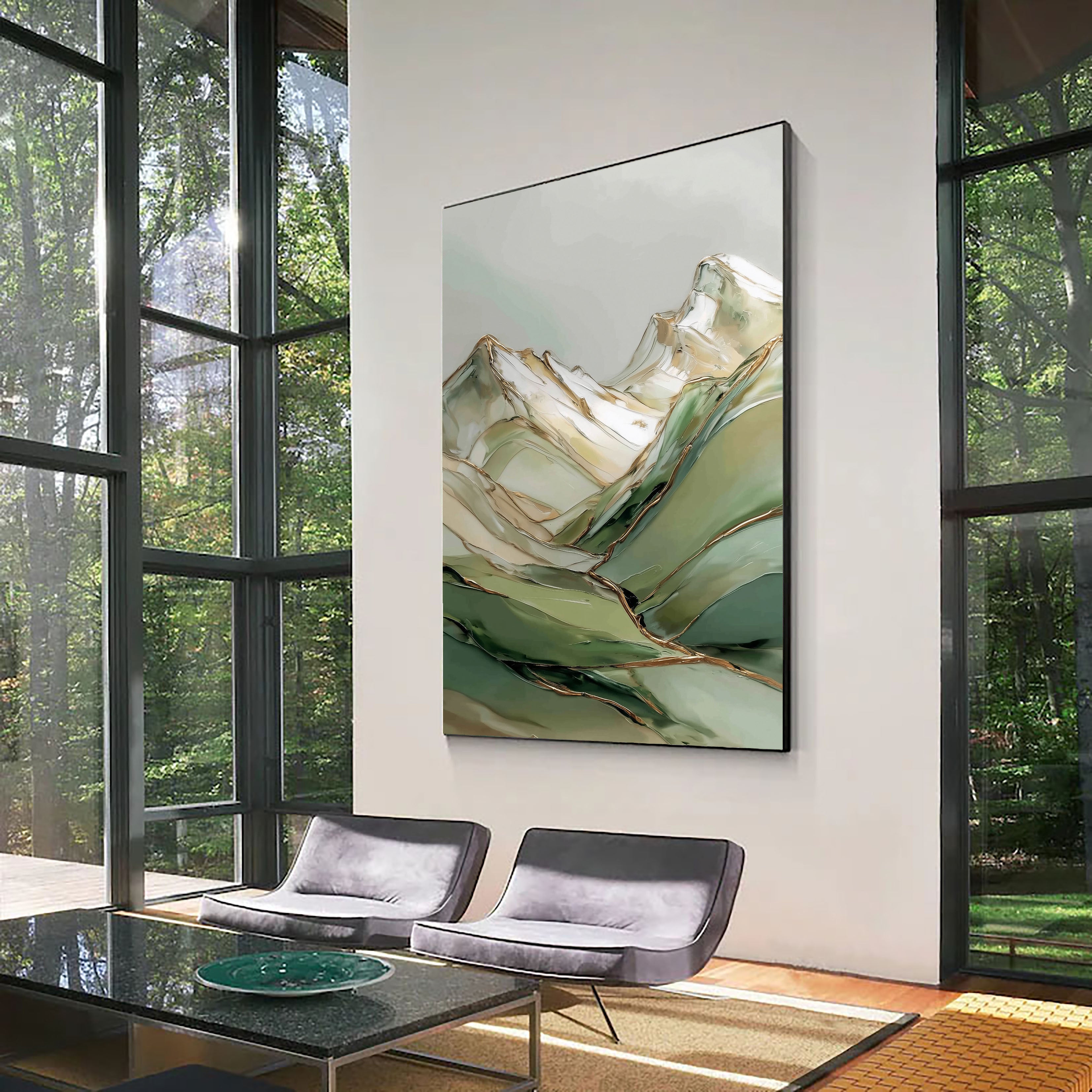 Textured Gilded Peaks | Verdant Mist