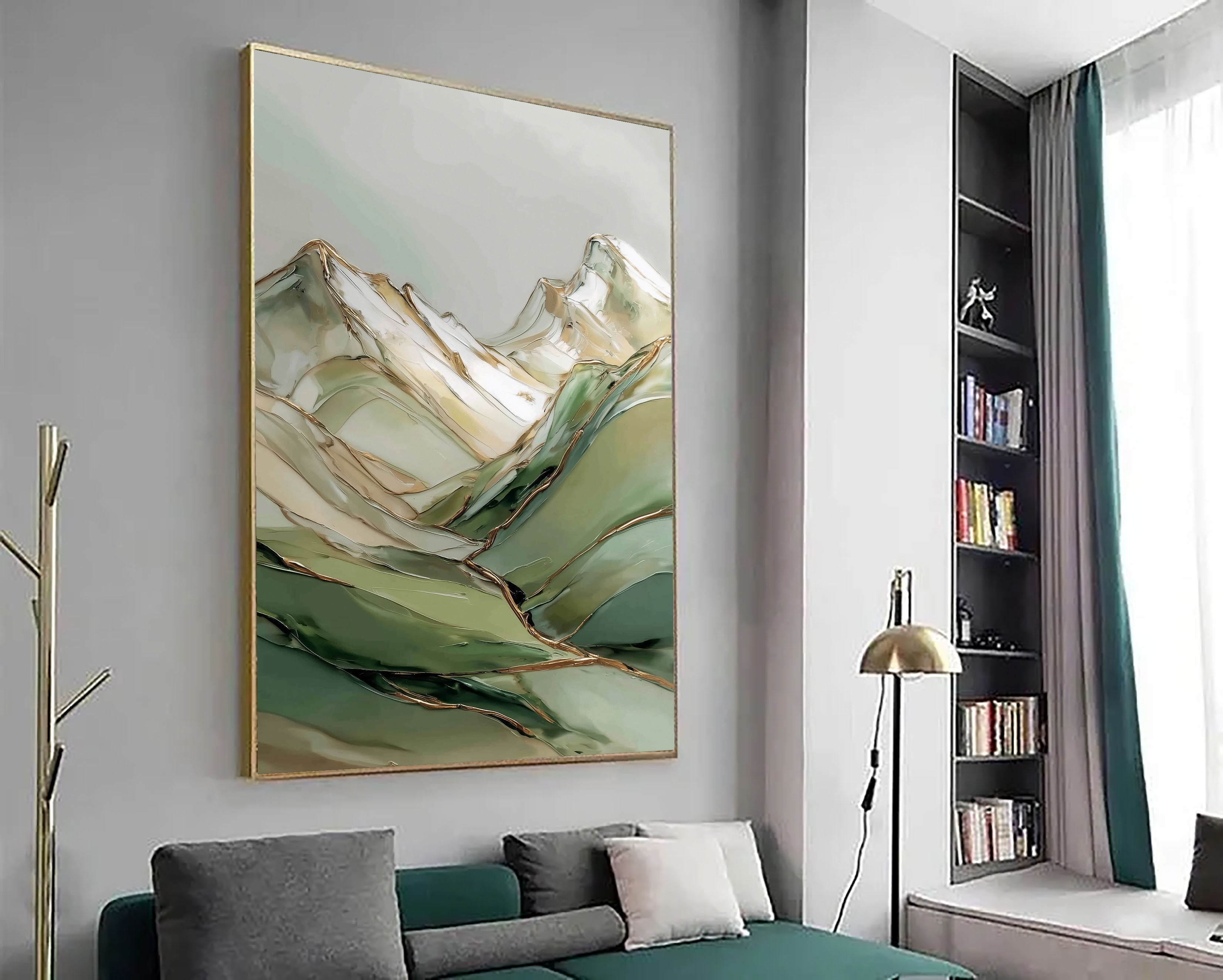 Textured Gilded Peaks | Verdant Mist