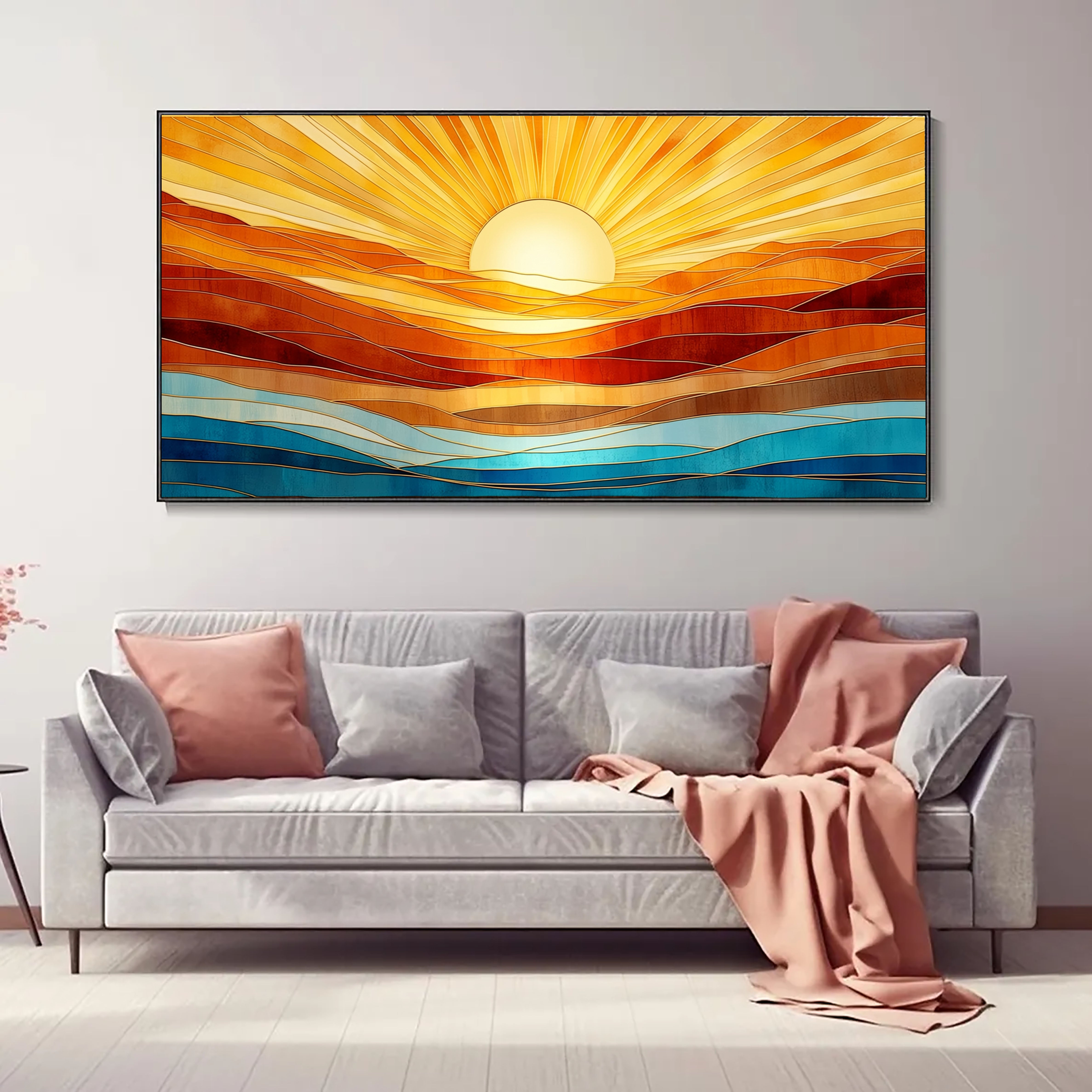 Textured Geometric Sunrise | Orange Blue