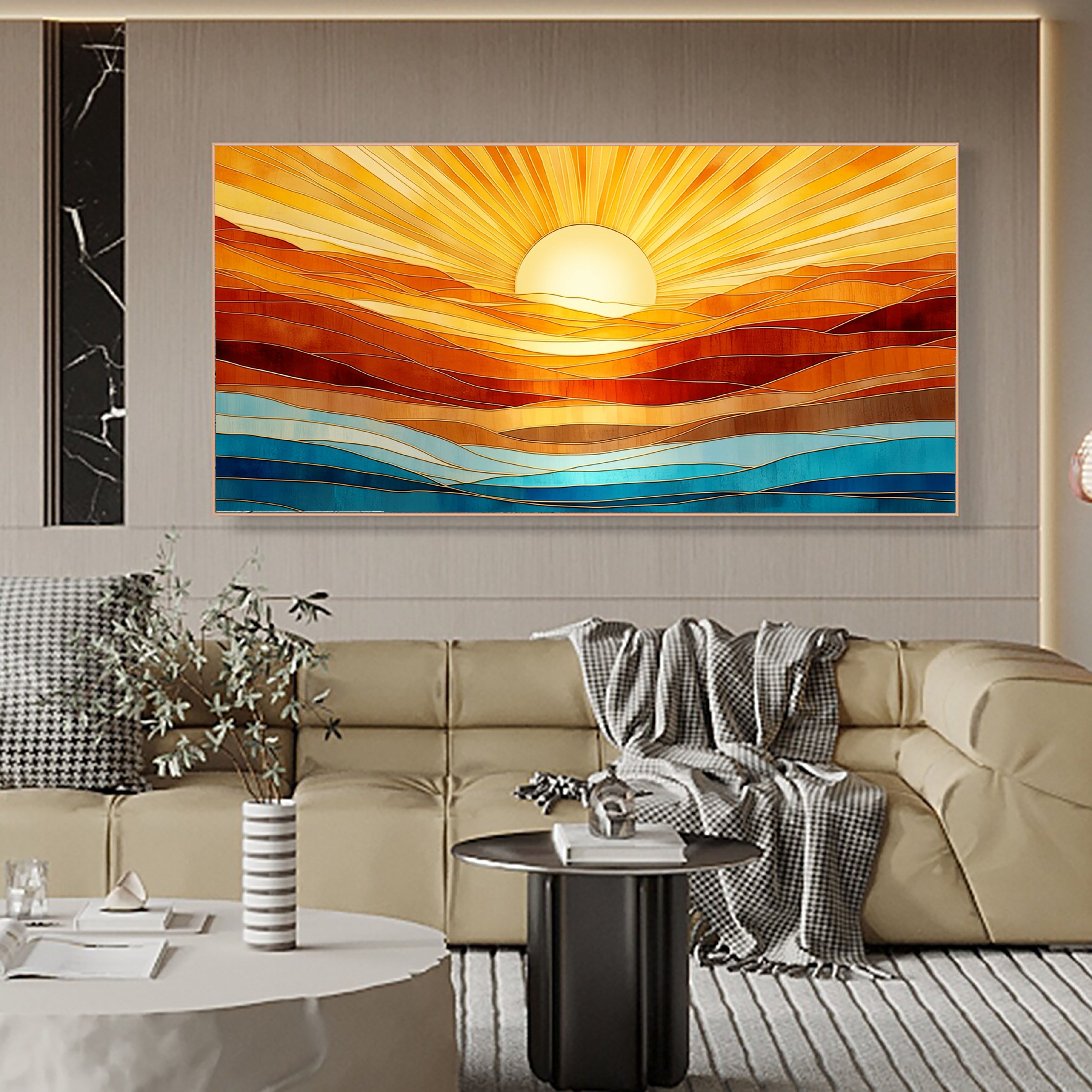 Textured Geometric Sunrise | Orange Blue