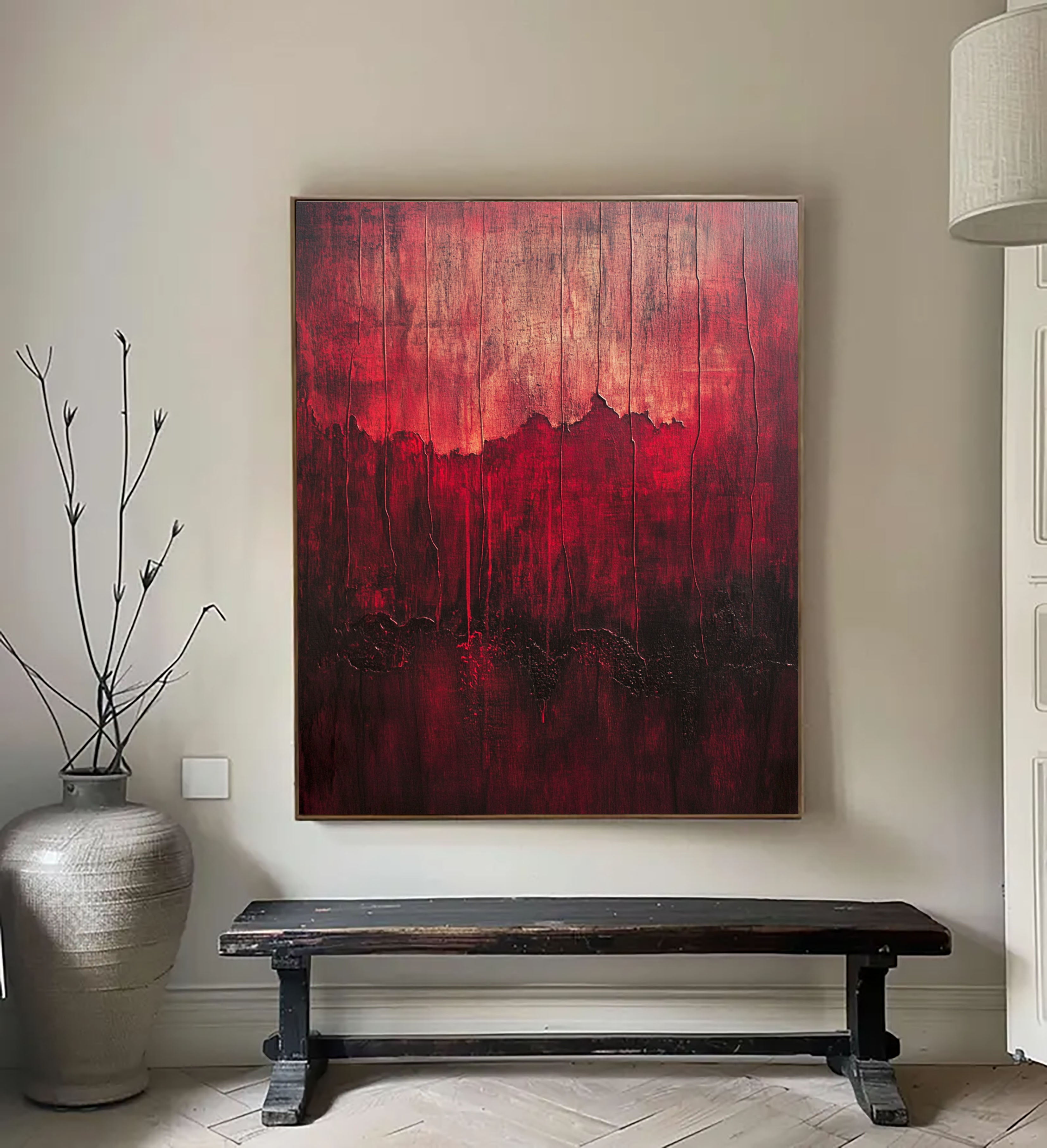 Textured Crimson Stratification | Earthy Crackle