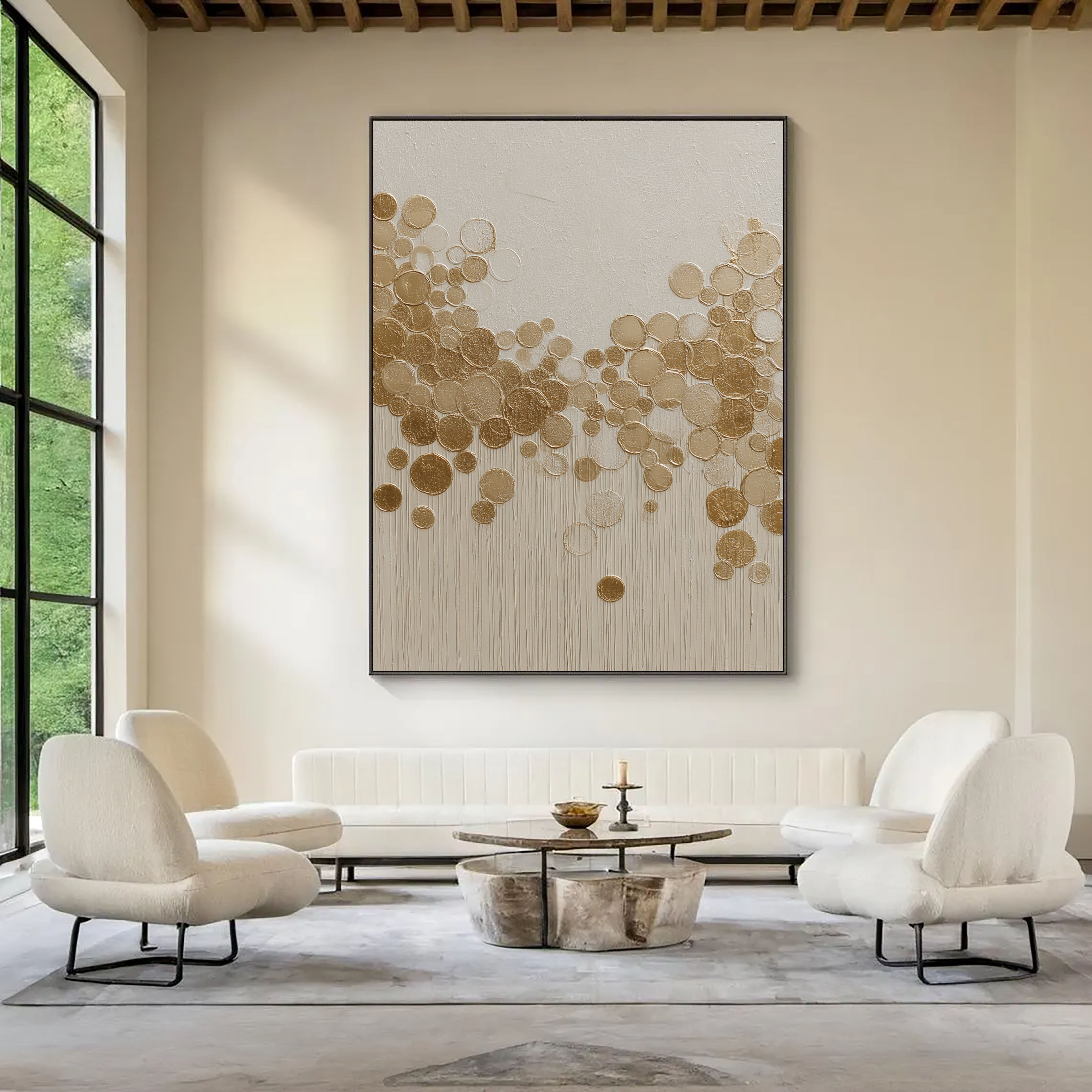 Textured Gilded Bubbles | Cream Canvas
