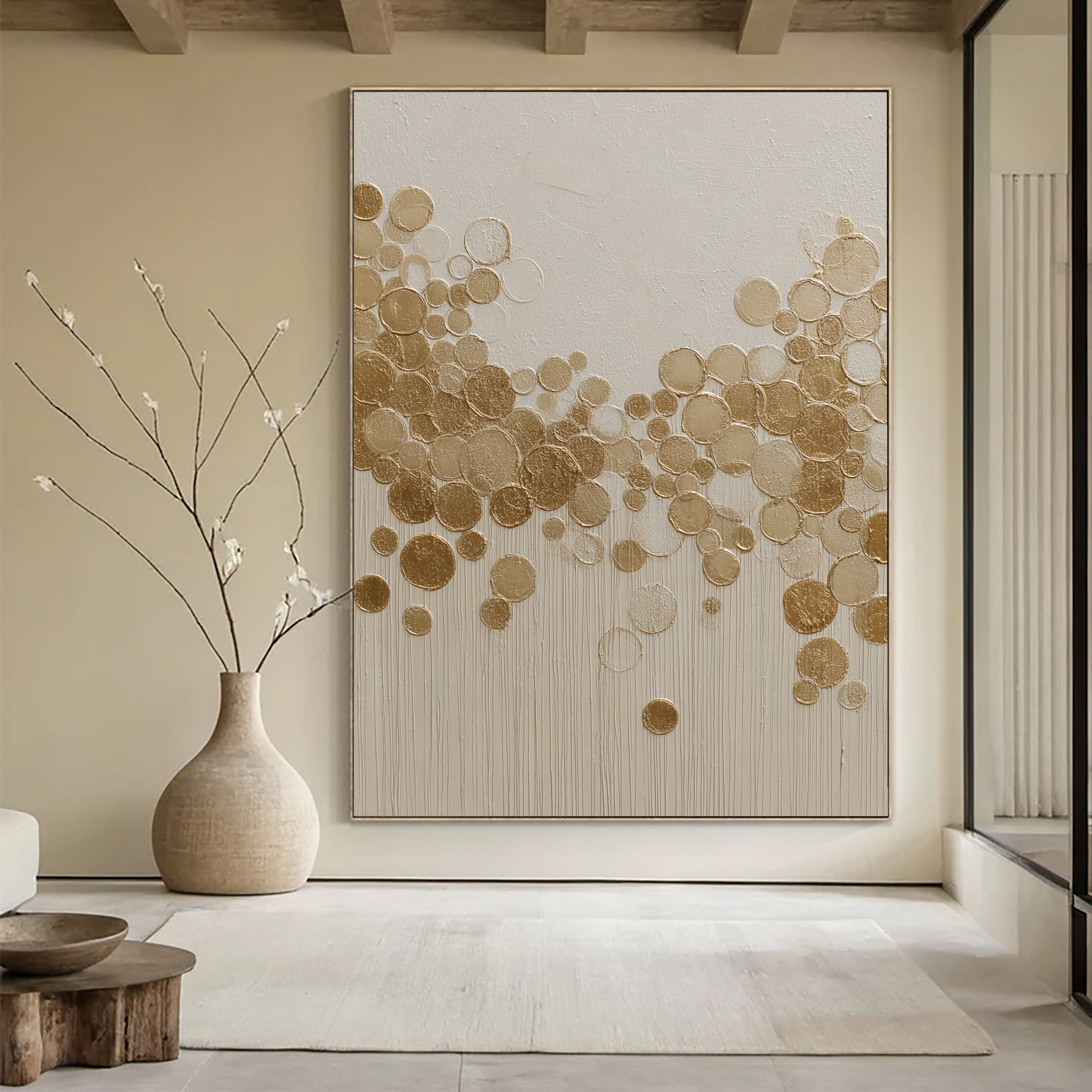 Textured Gilded Bubbles | Cream Canvas
