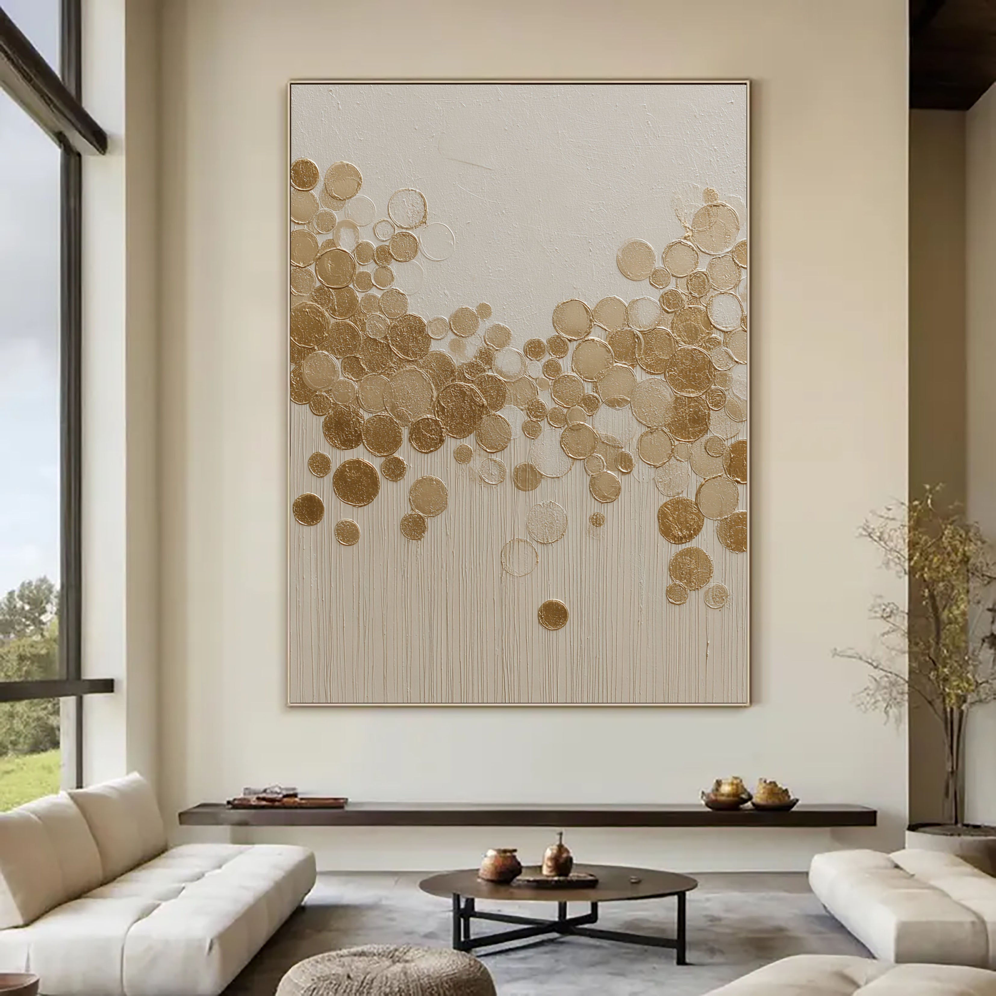 Textured Gilded Bubbles | Cream Canvas