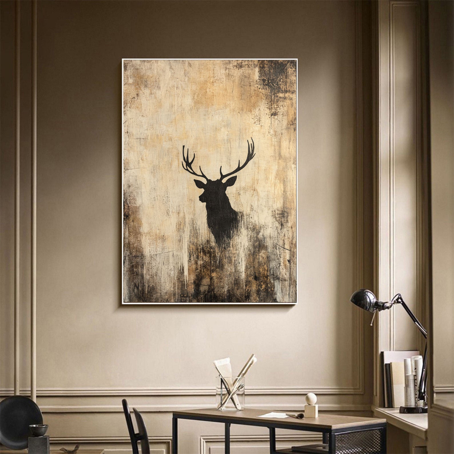 Textured Stag Silhouette | Earthy Hues