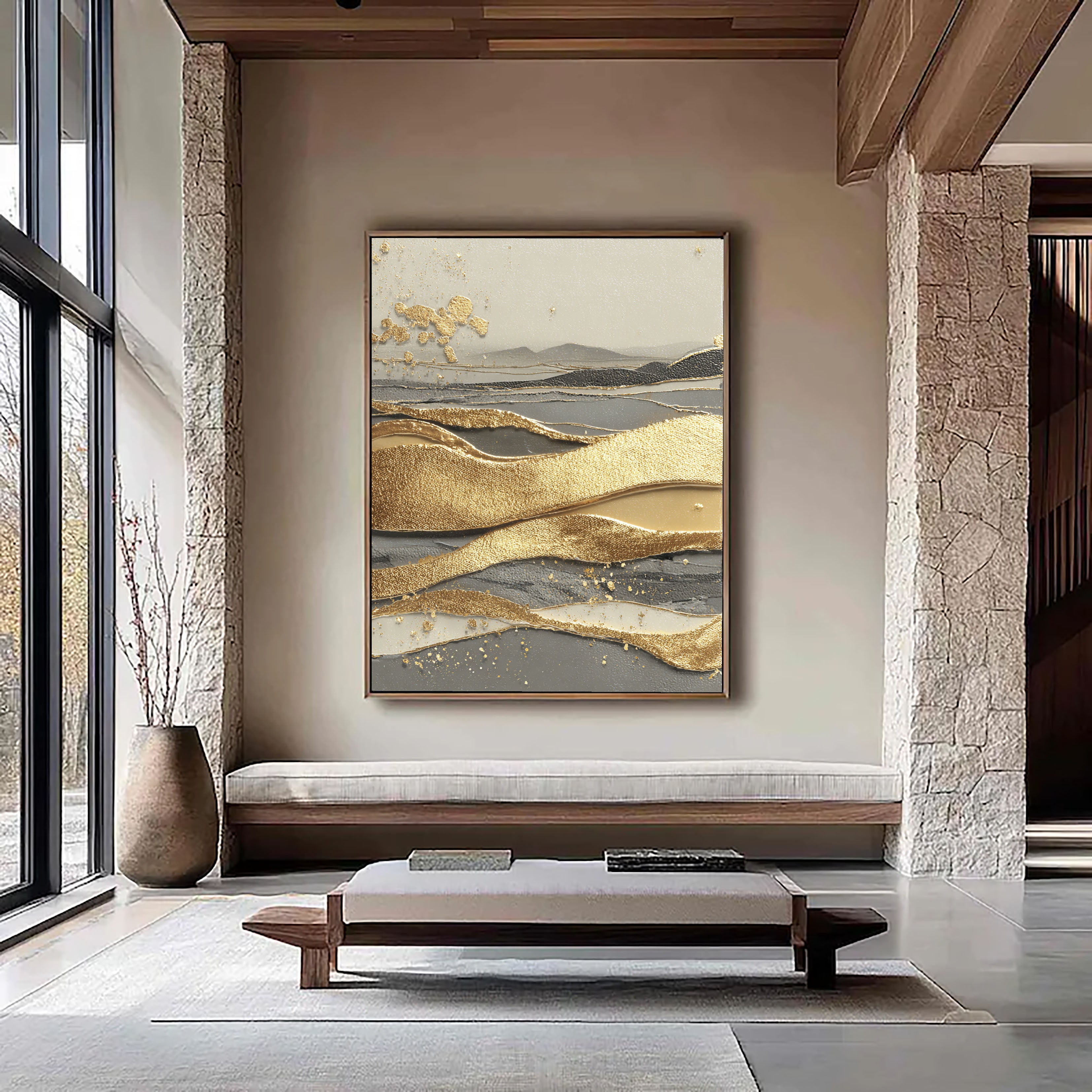 Textured Gilded Waves | Misty Horizon