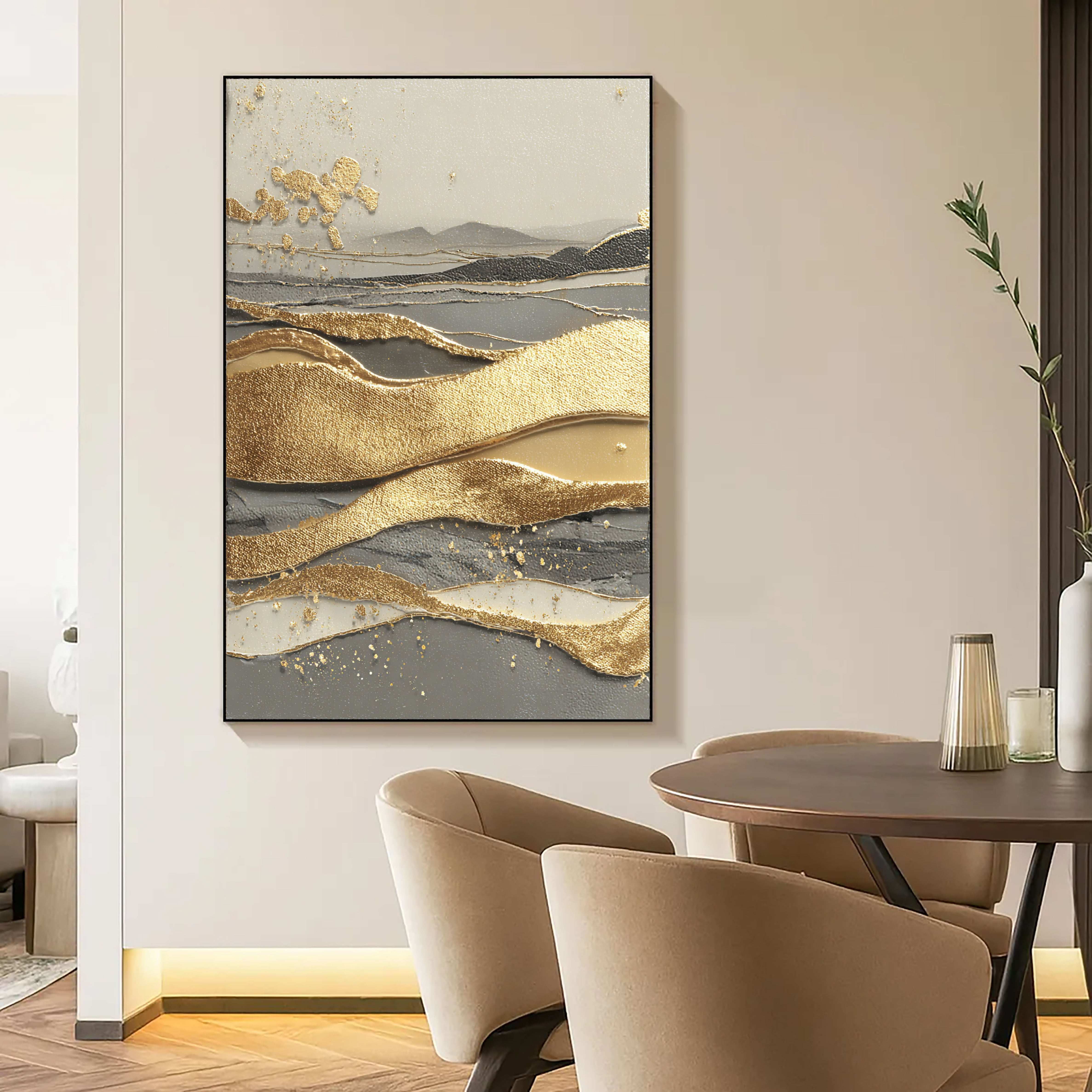 Textured Gilded Waves | Misty Horizon