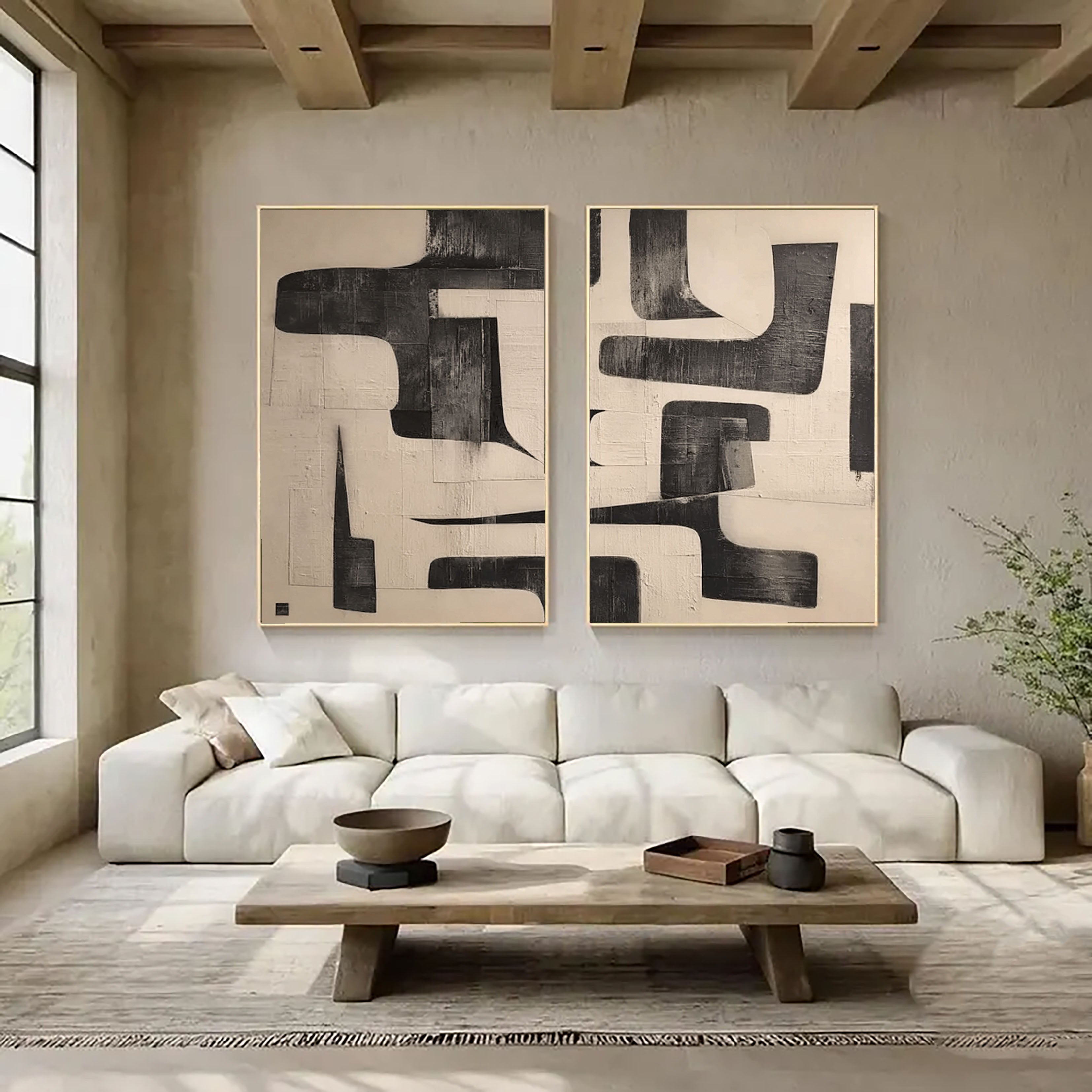 Textured Geometric Abstraction | Black Cream