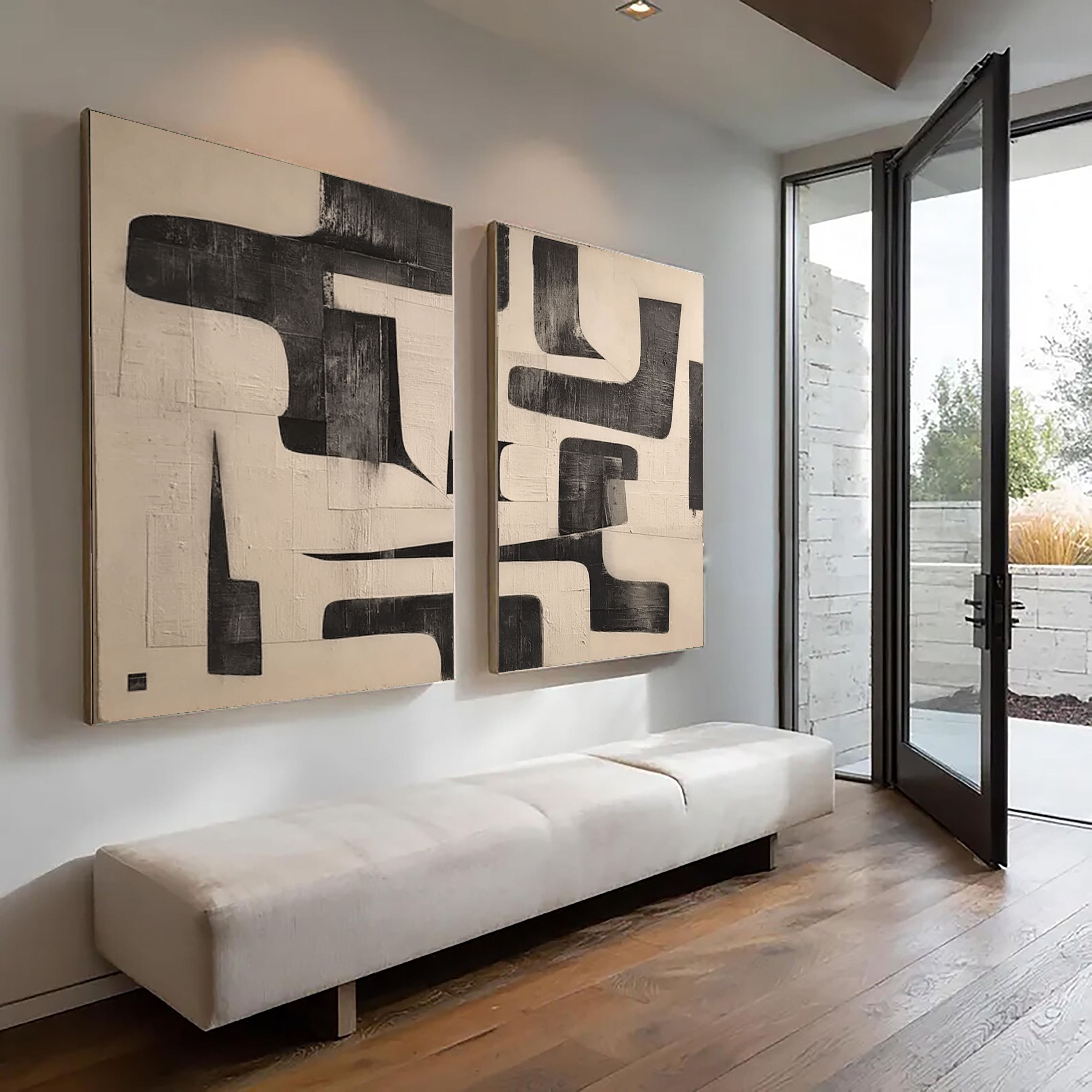 Textured Geometric Abstraction | Black Cream