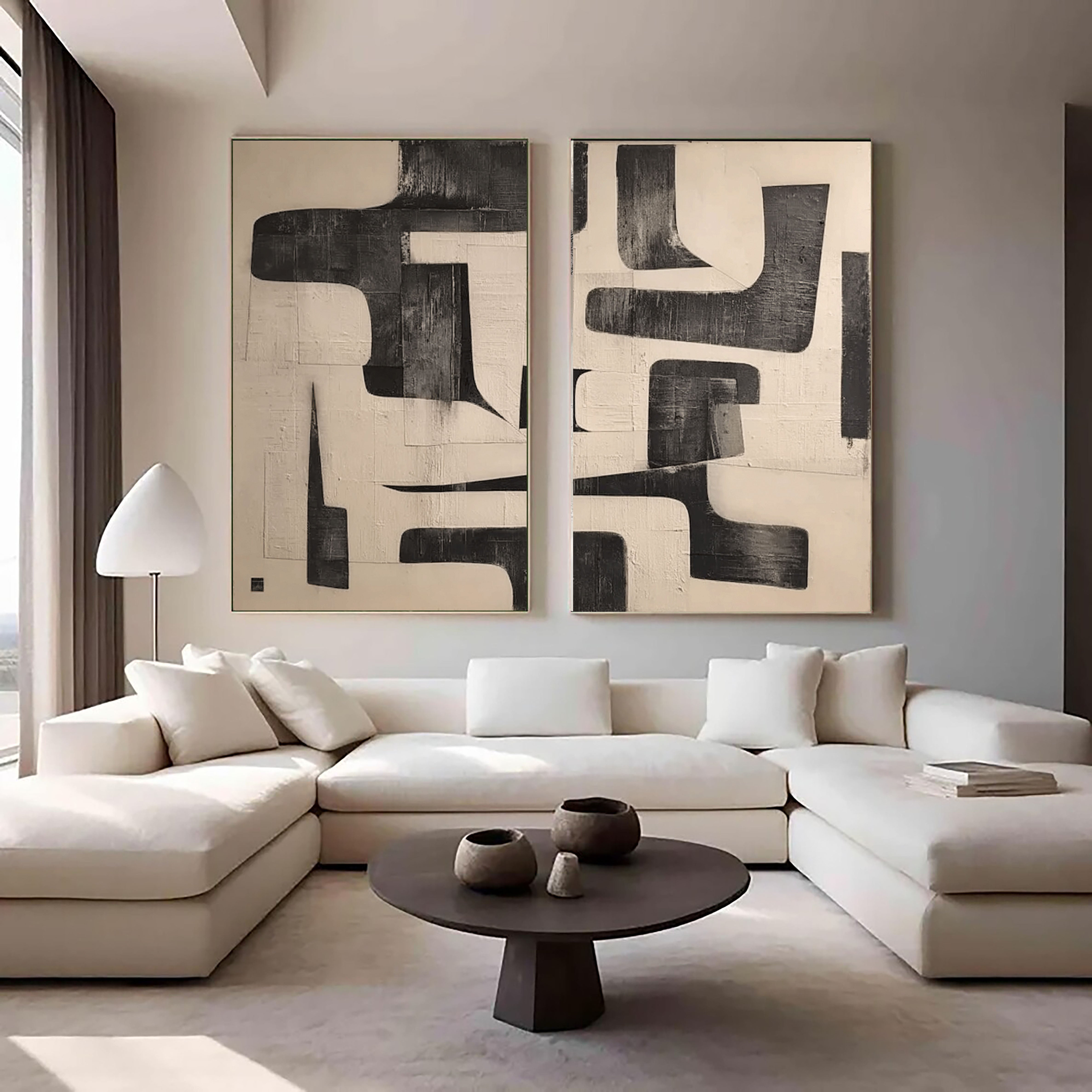Textured Geometric Abstraction | Black Cream