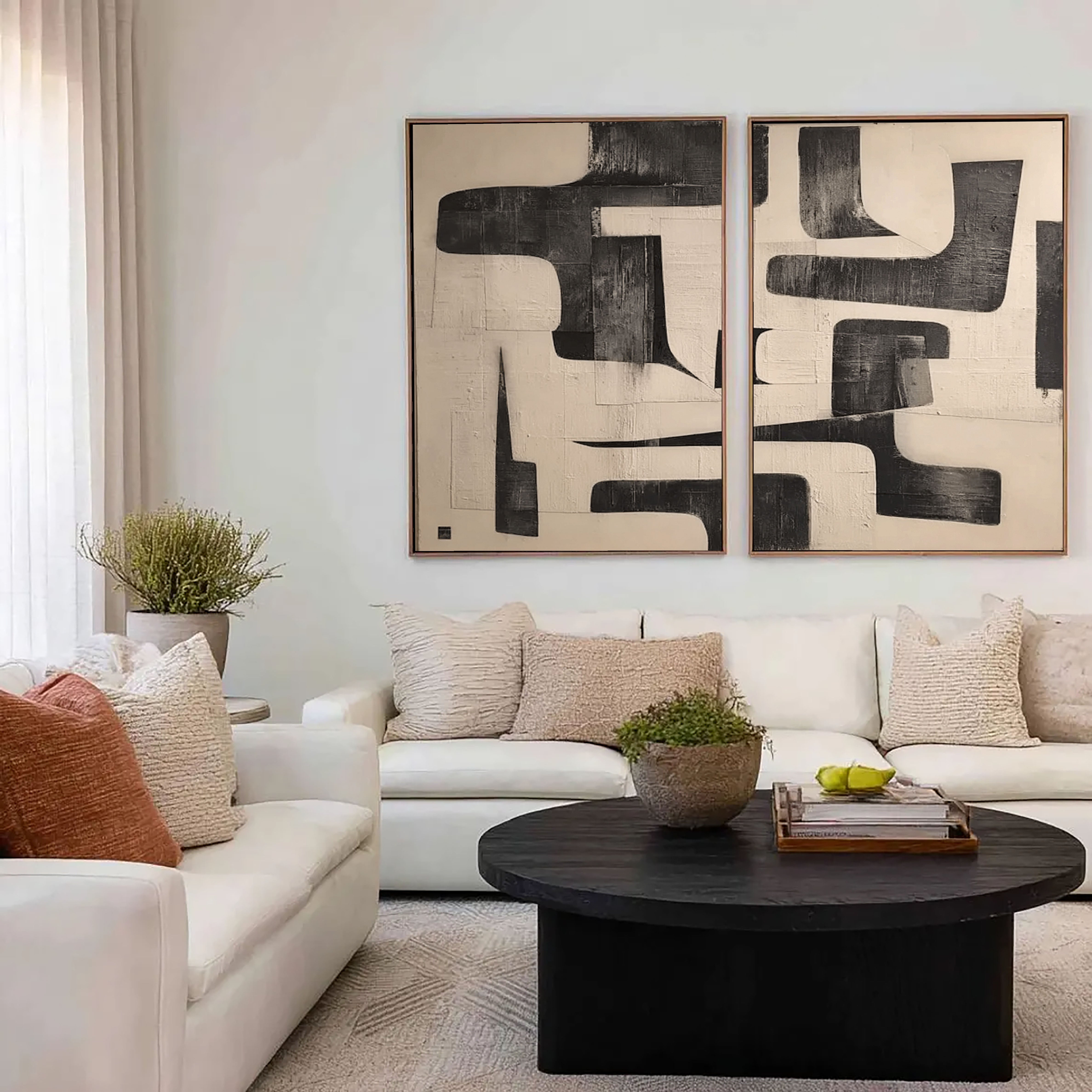 Textured Geometric Abstraction | Black Cream