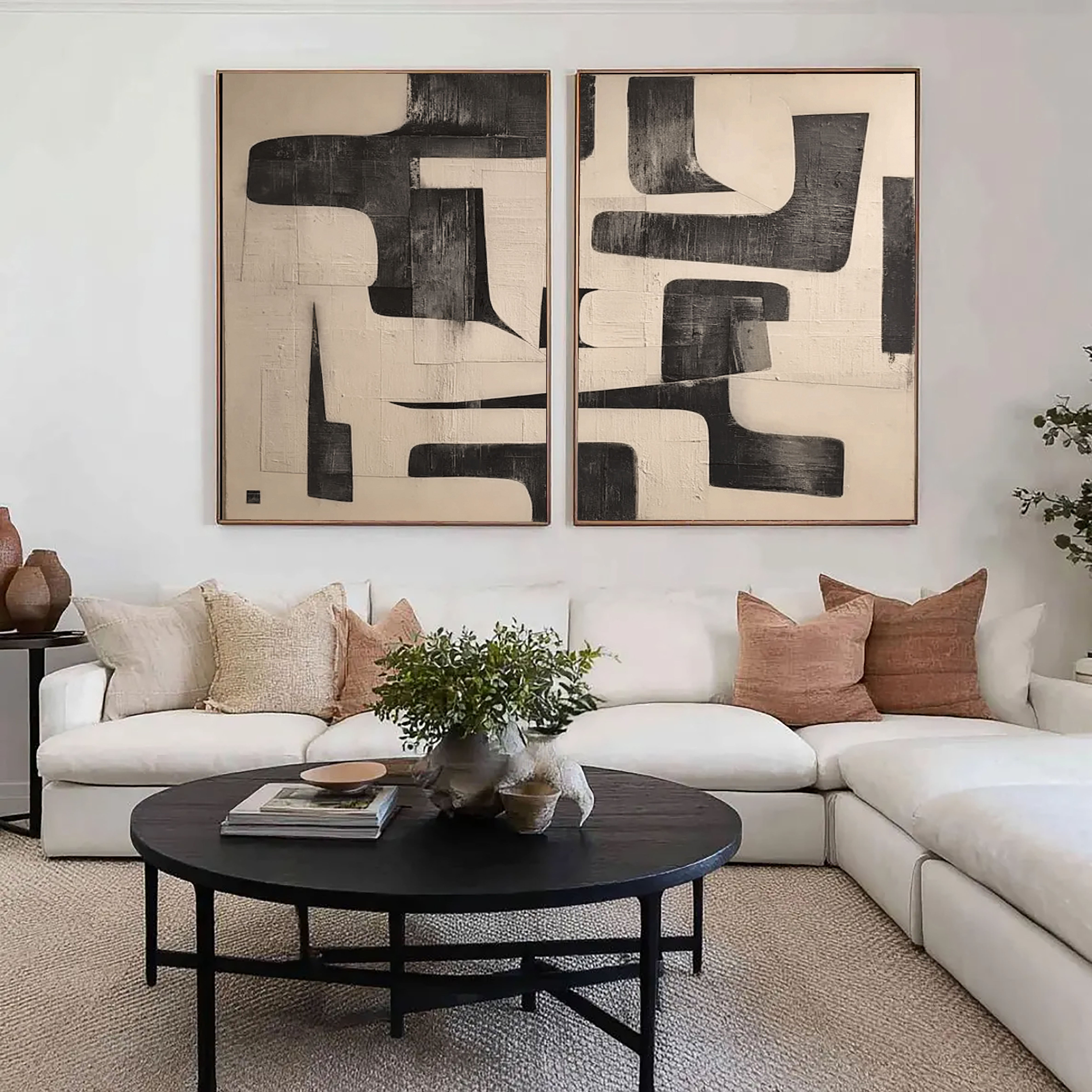 Textured Geometric Abstraction | Black Cream