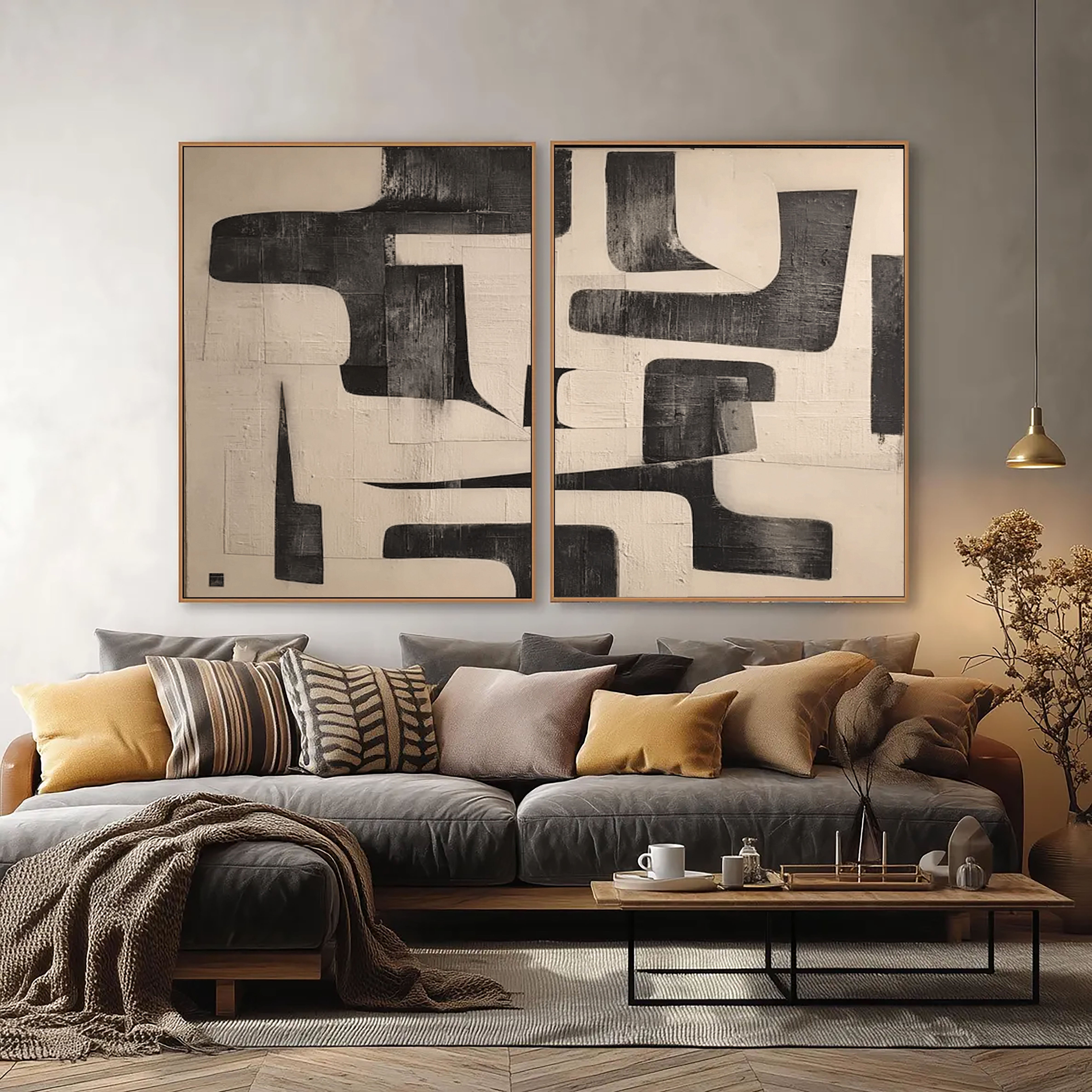 Textured Geometric Abstraction | Black Cream