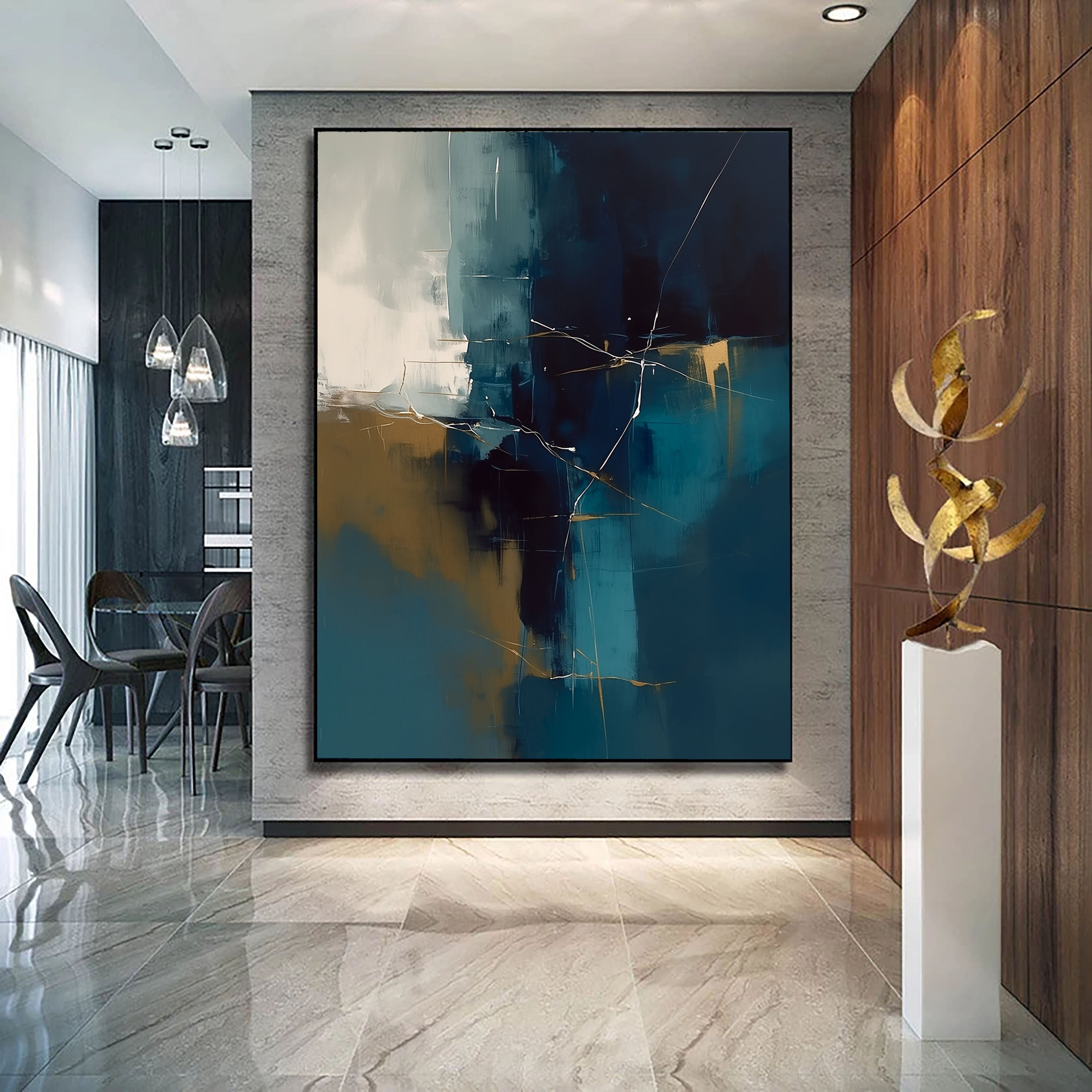 Textured Gilded Lines | Teal Gold