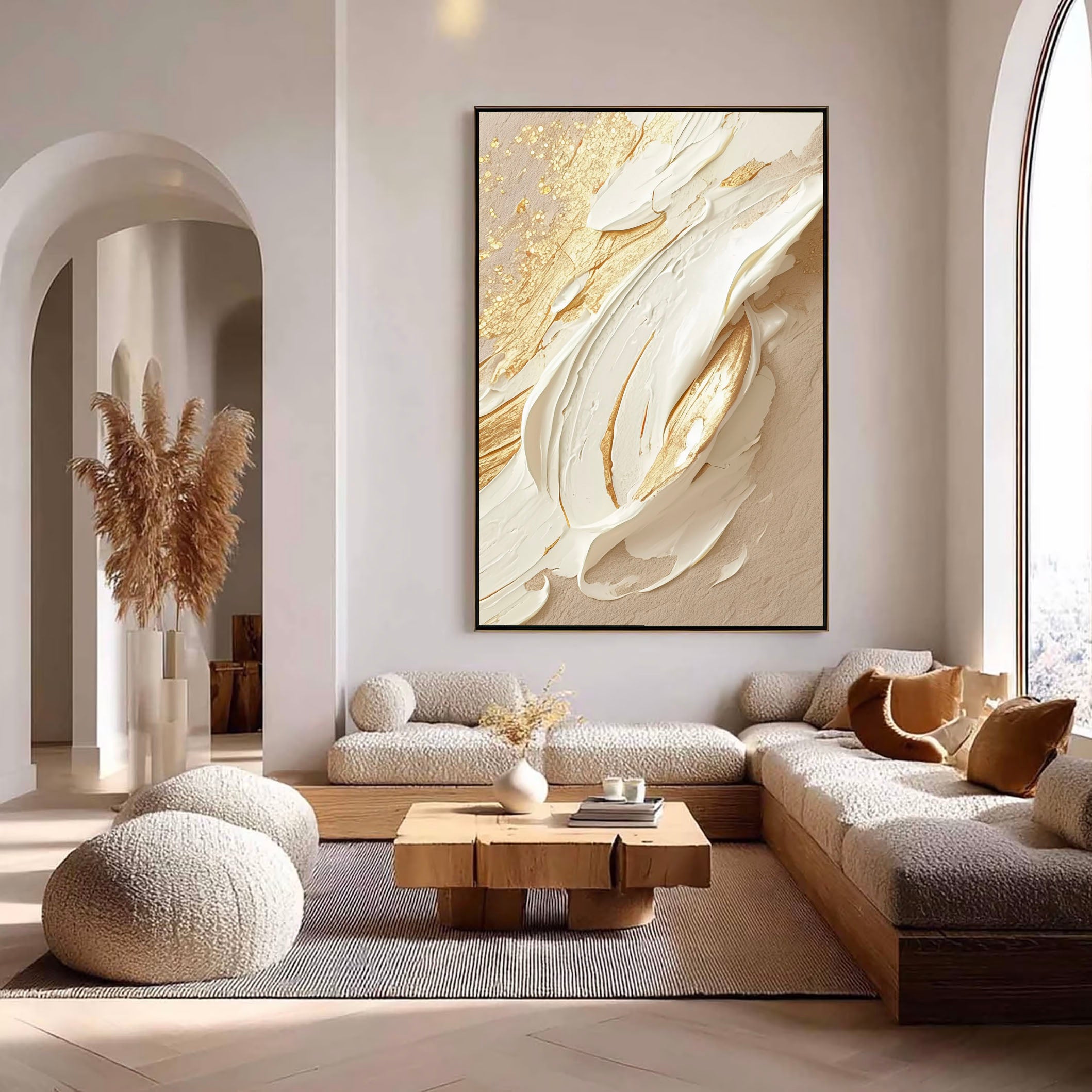 Aureate Impasto Swirl | Ivory Gleam