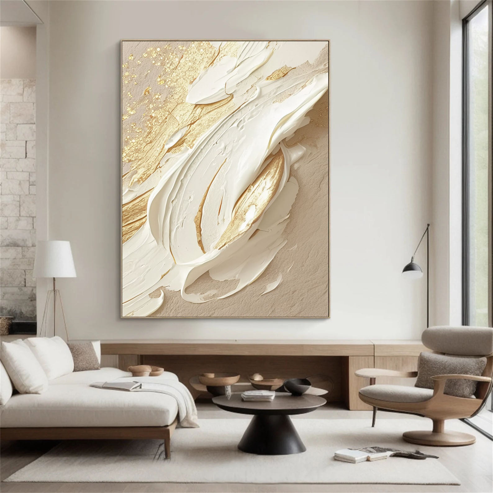 Aureate Impasto Swirl | Ivory Gleam