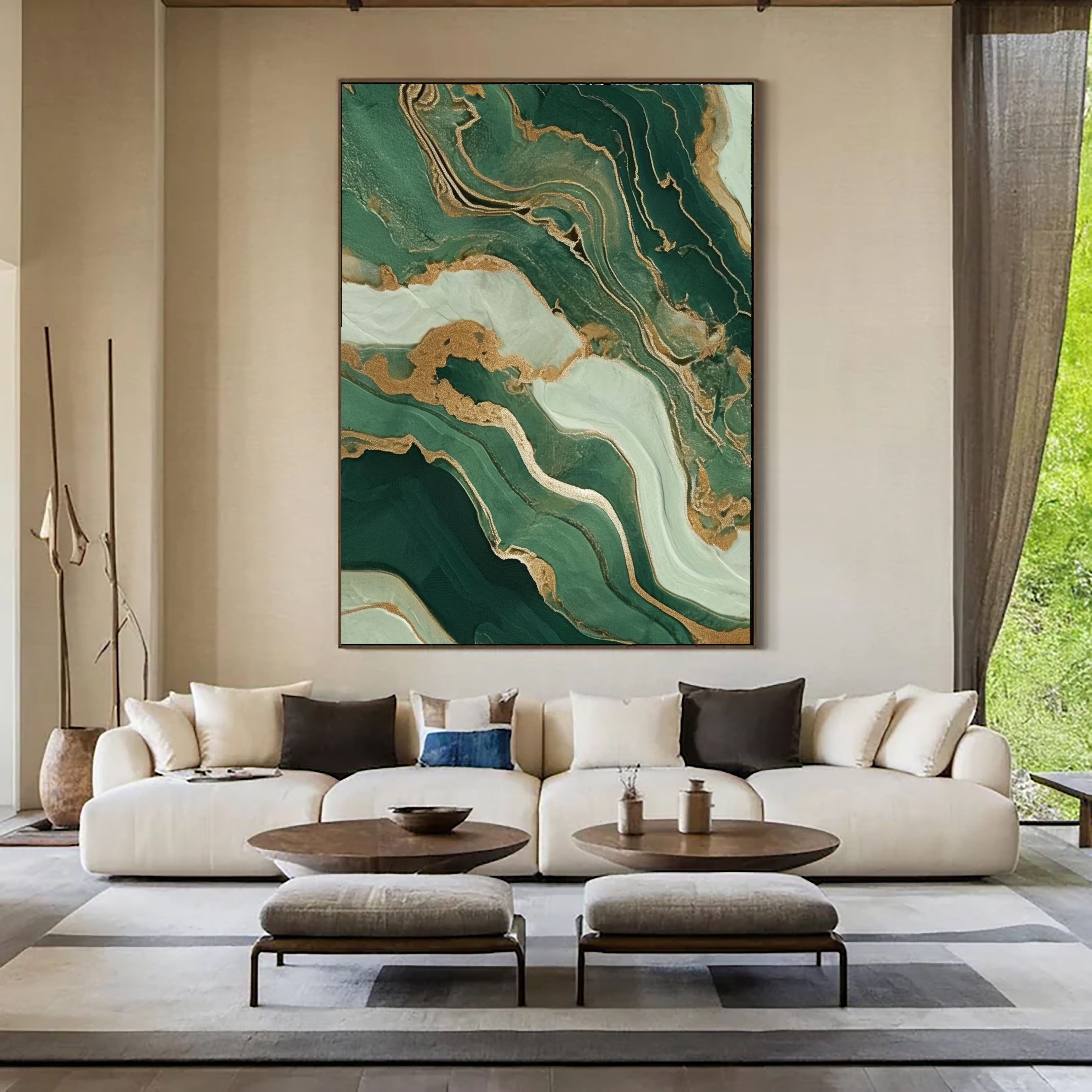 Textured Emerald Veins | Gold Streaks