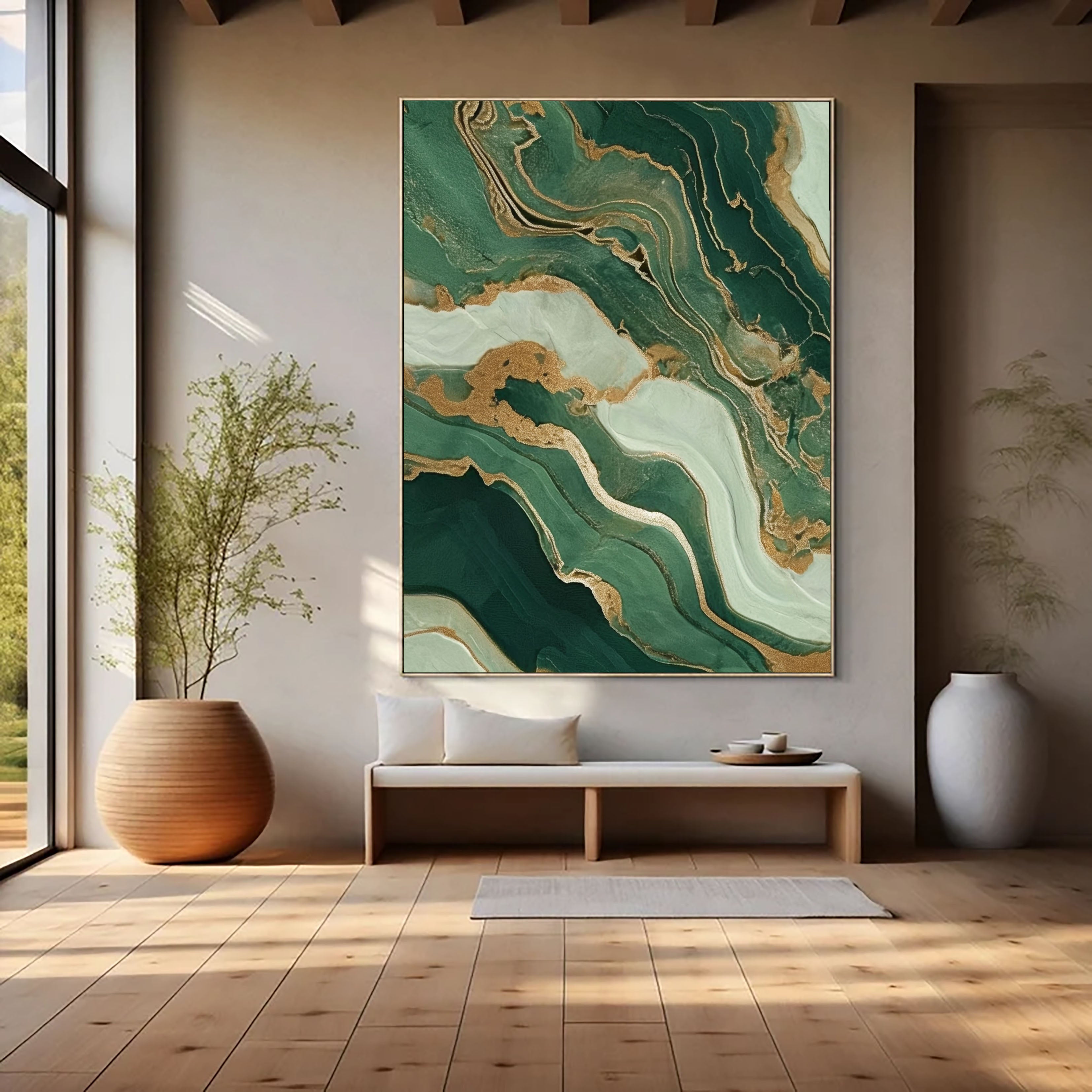 Textured Emerald Veins | Gold Streaks