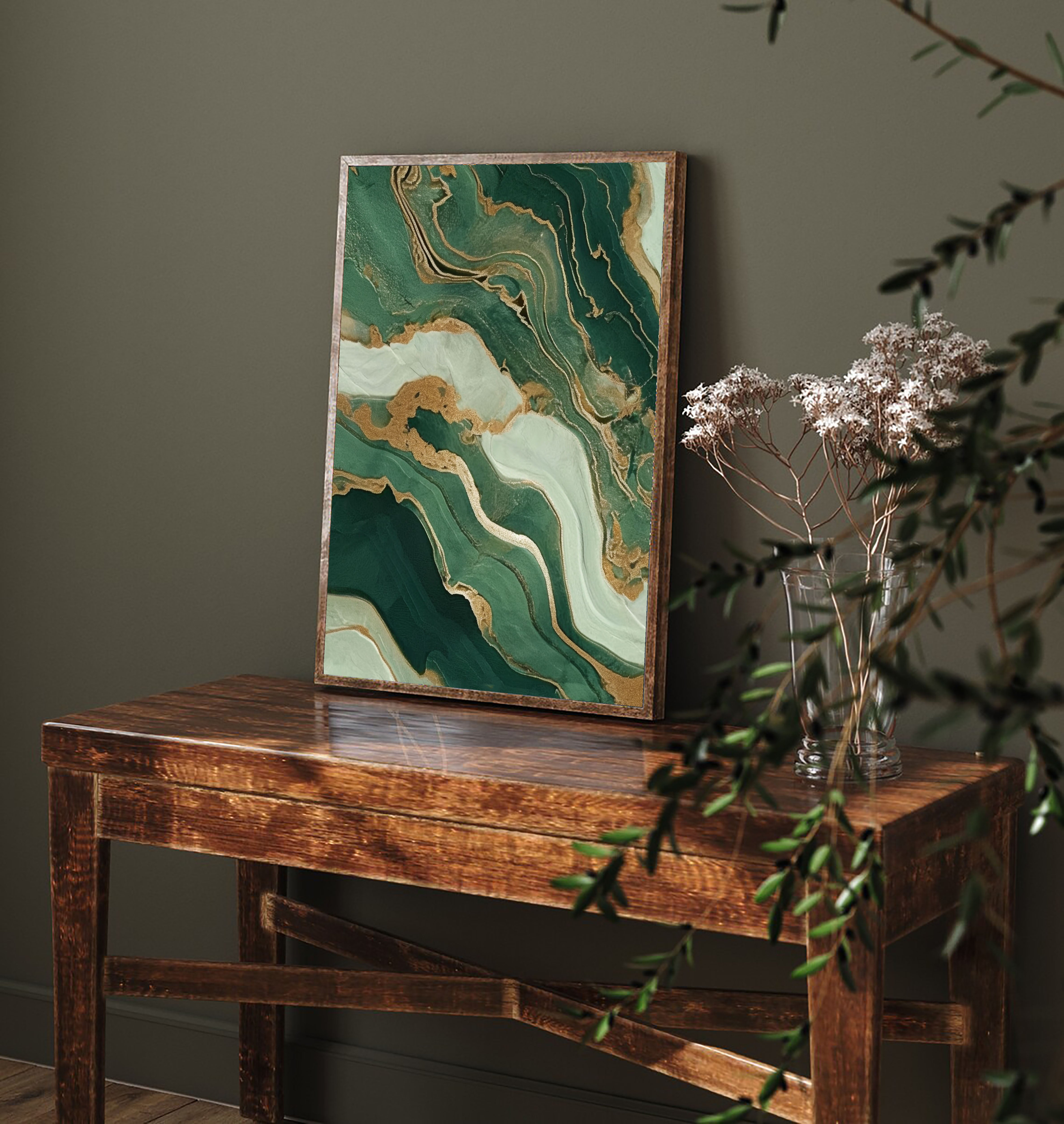 Textured Emerald Veins | Gold Streaks