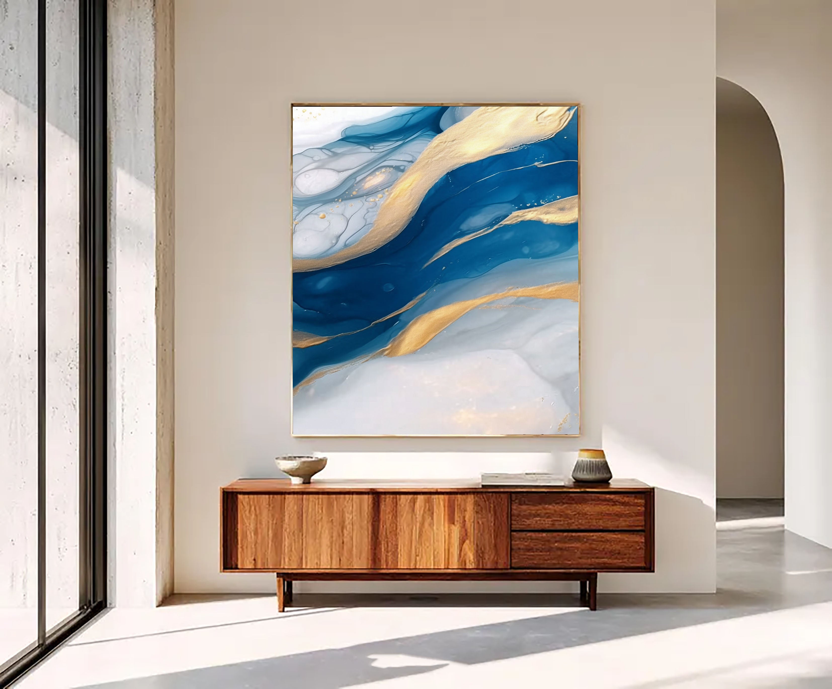 Textured Sapphire Flow | Gold Veins
