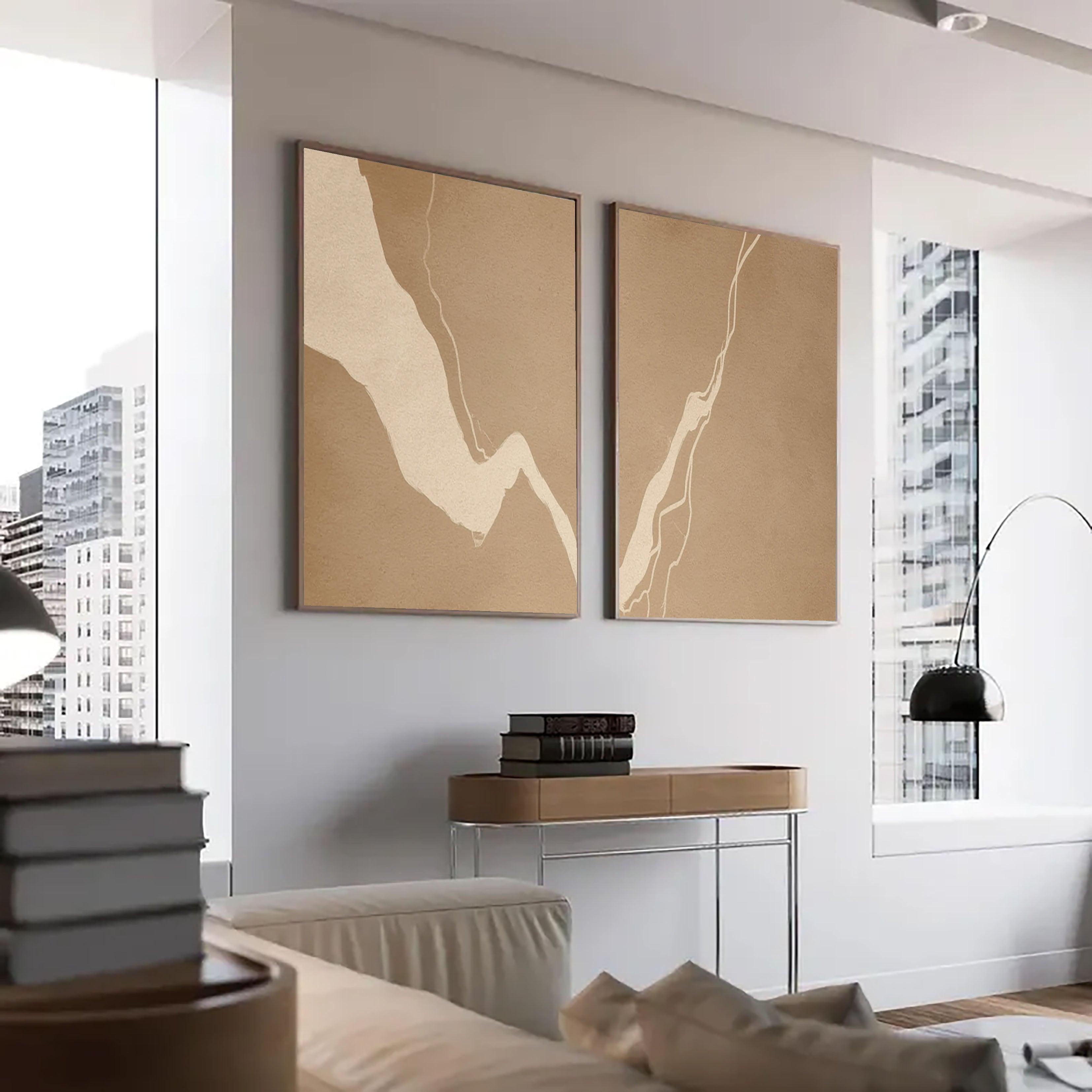 Minimalist Beige Abstract | Gold Veins