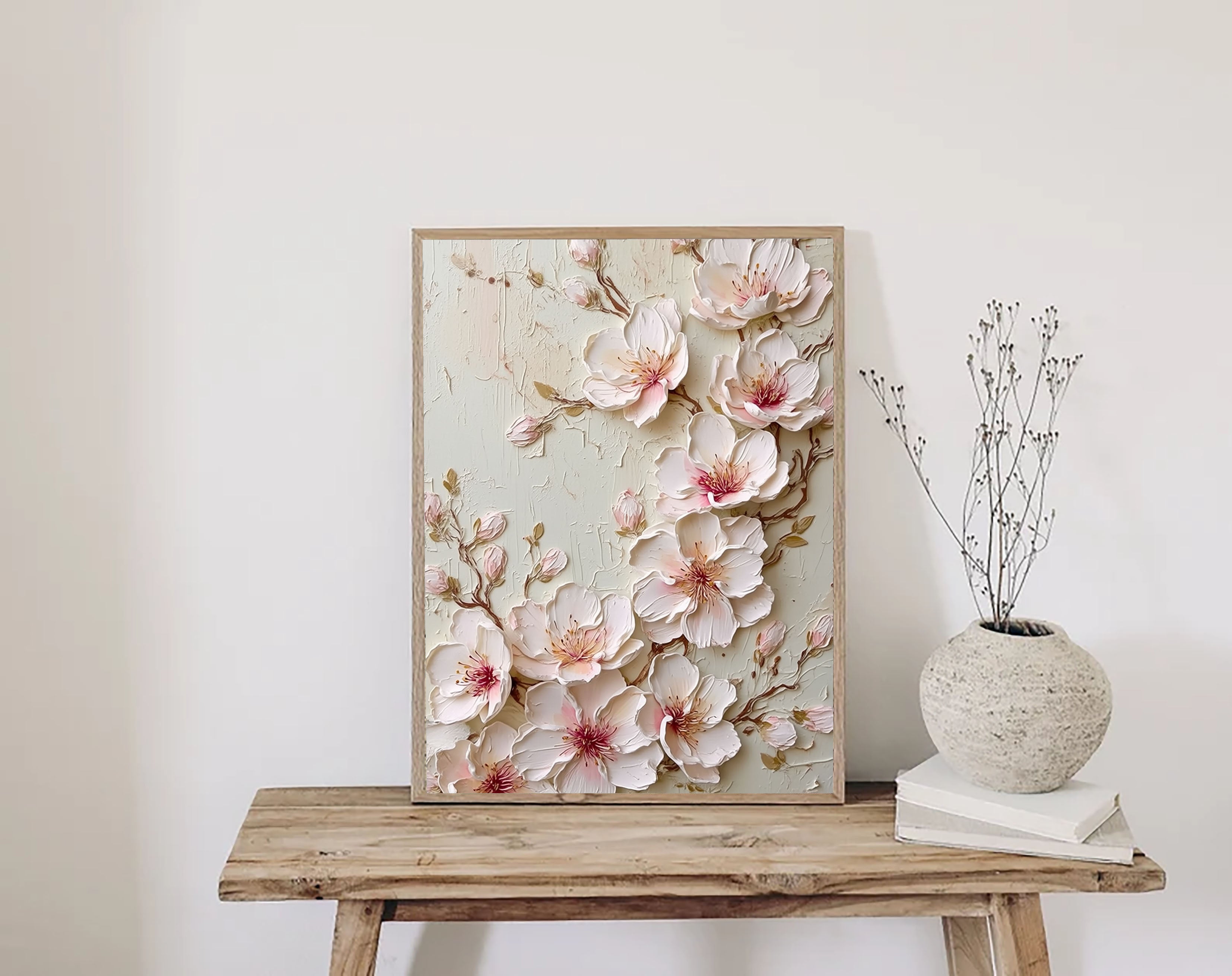 Textured Cherry Blossoms | Blush Cream