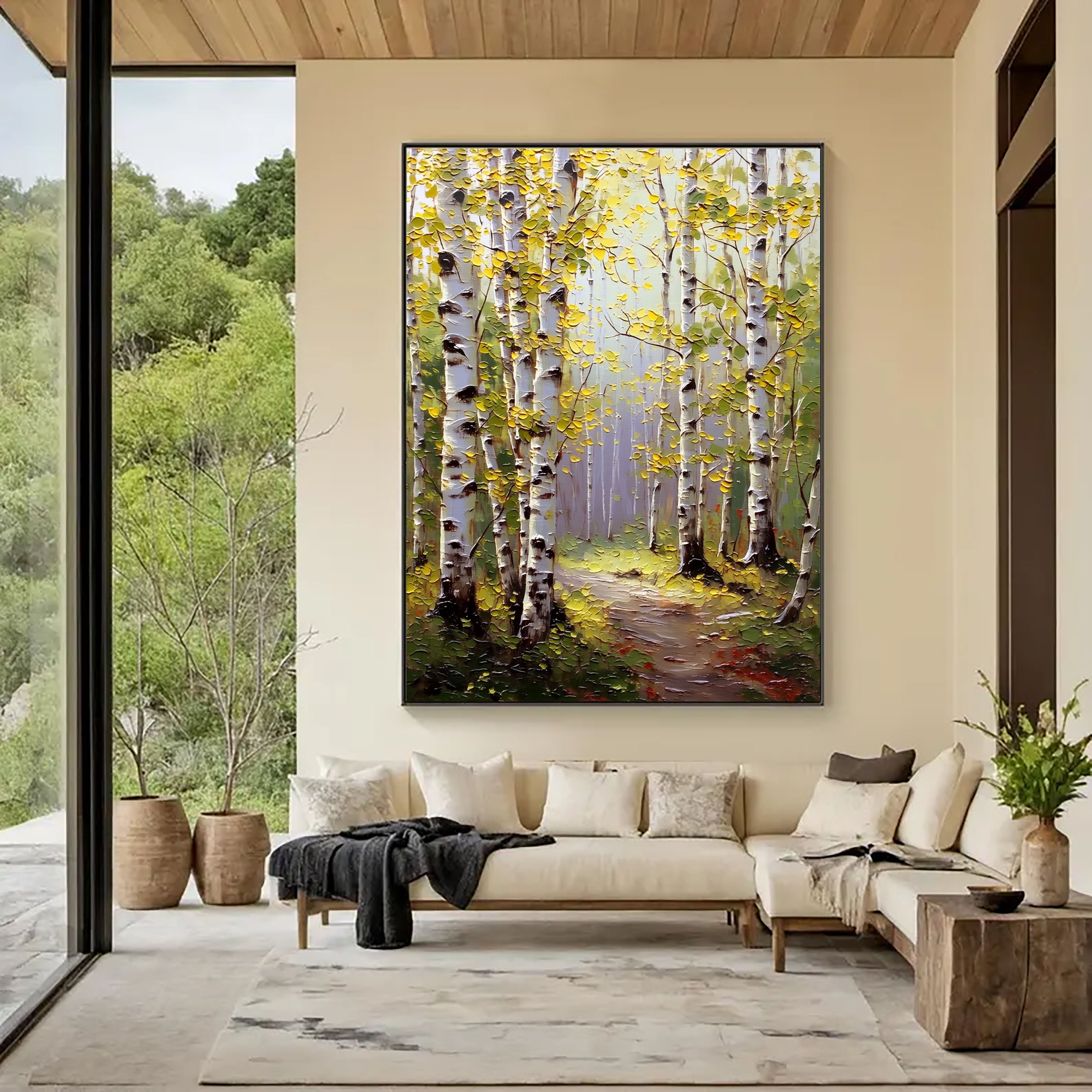 Strukturierter Birkenwald | Weiß Gelb