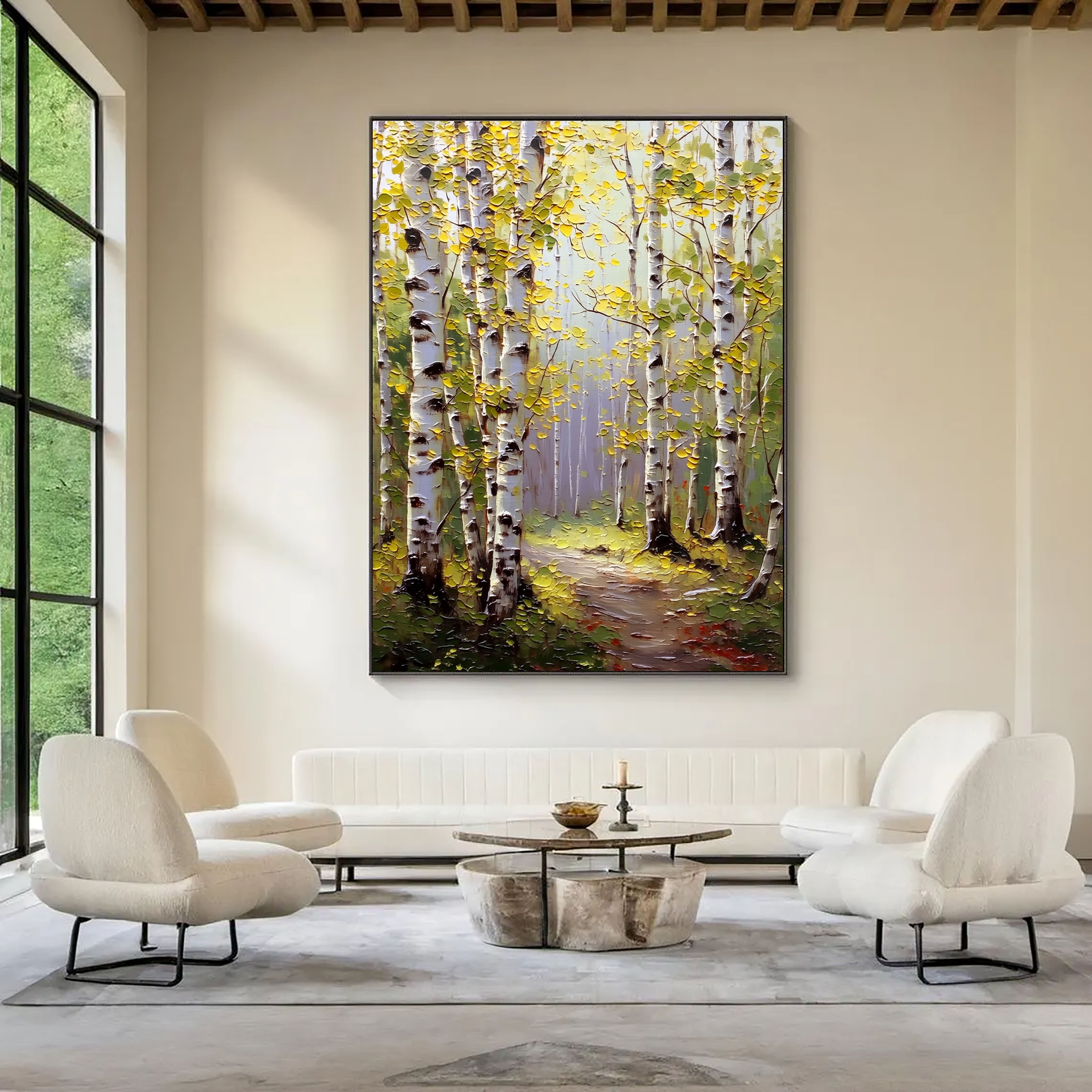 Textured Birch Forest | White Yellow