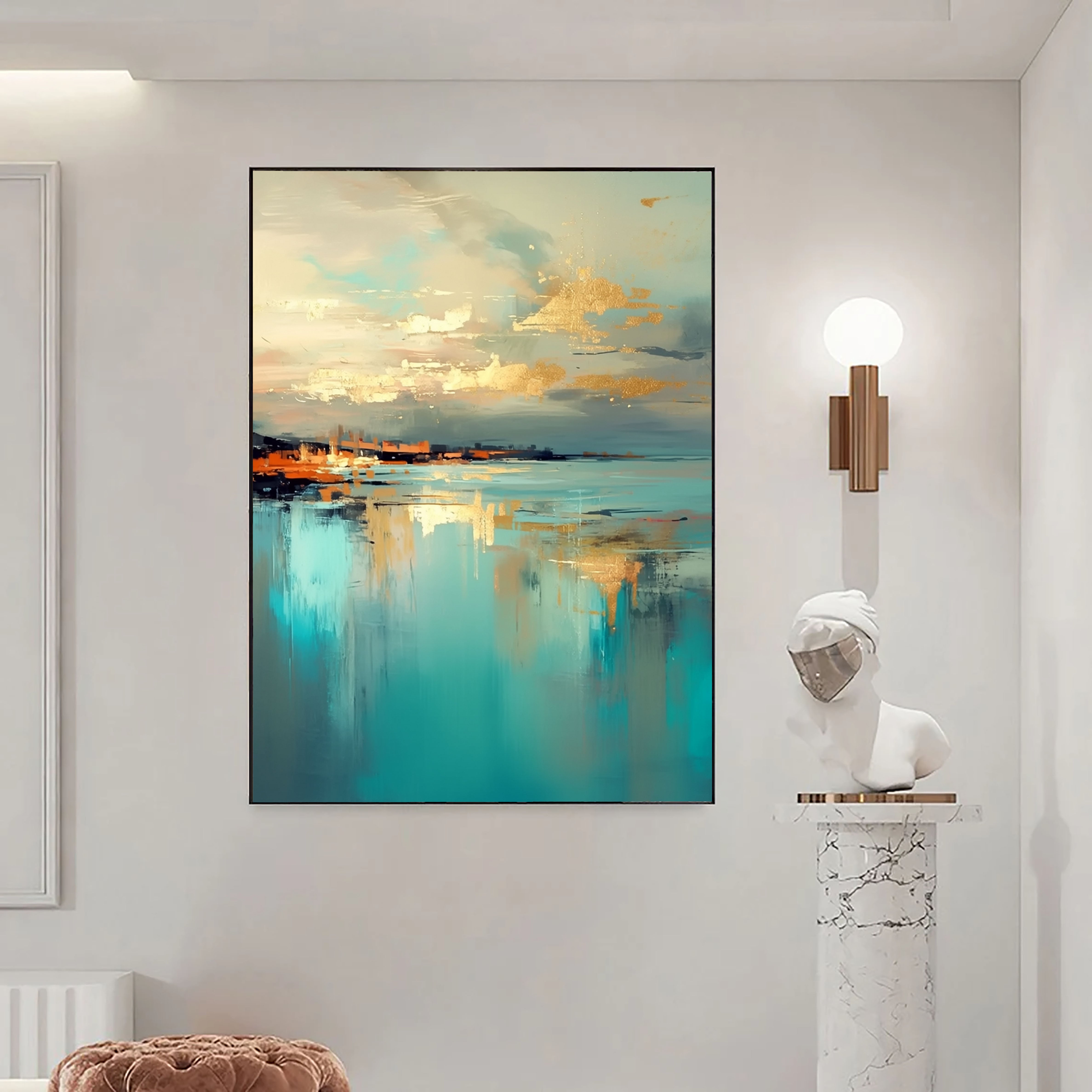 Textured Coastal Reflections | Teal Gold