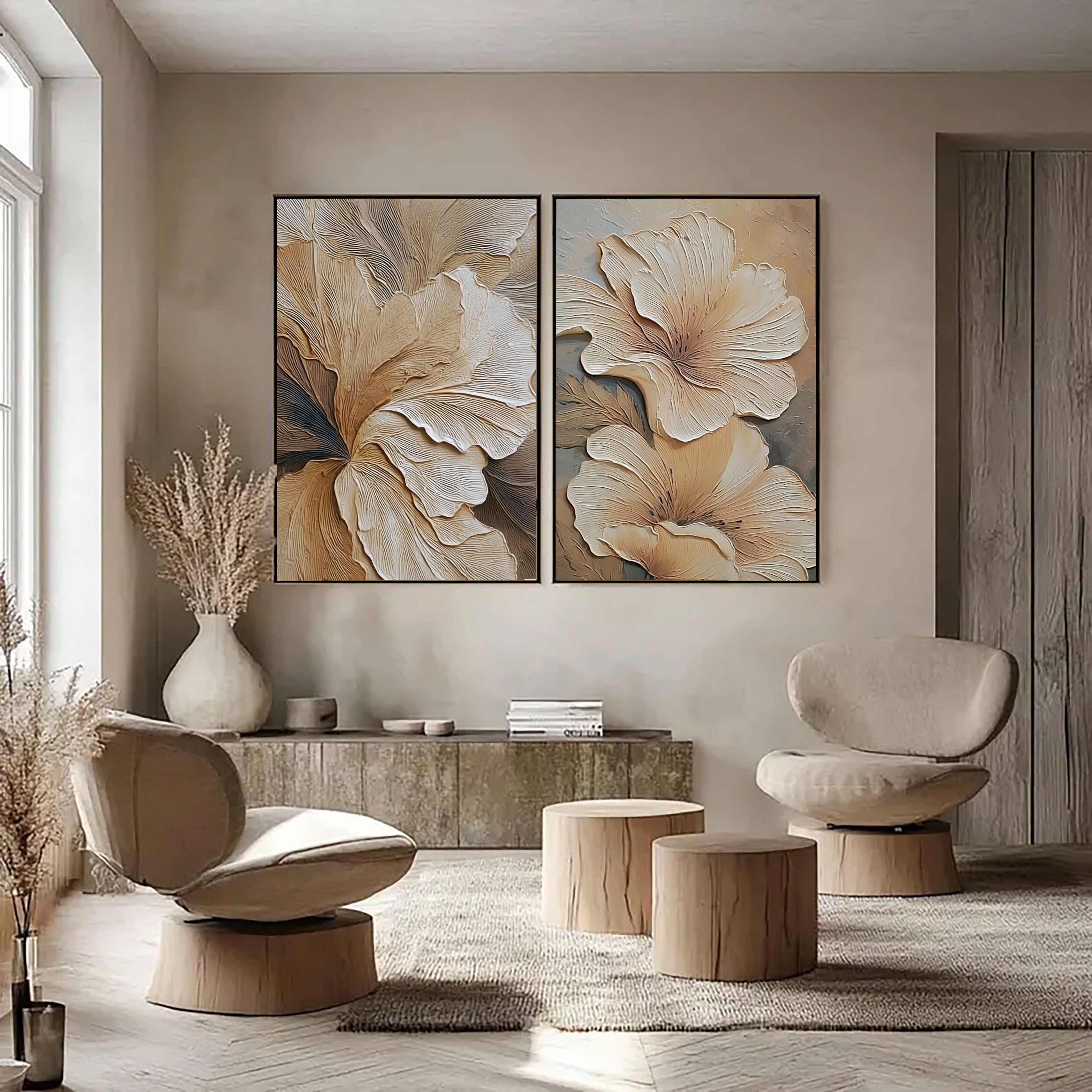 Textured Floral Elegance | Beige Bloom