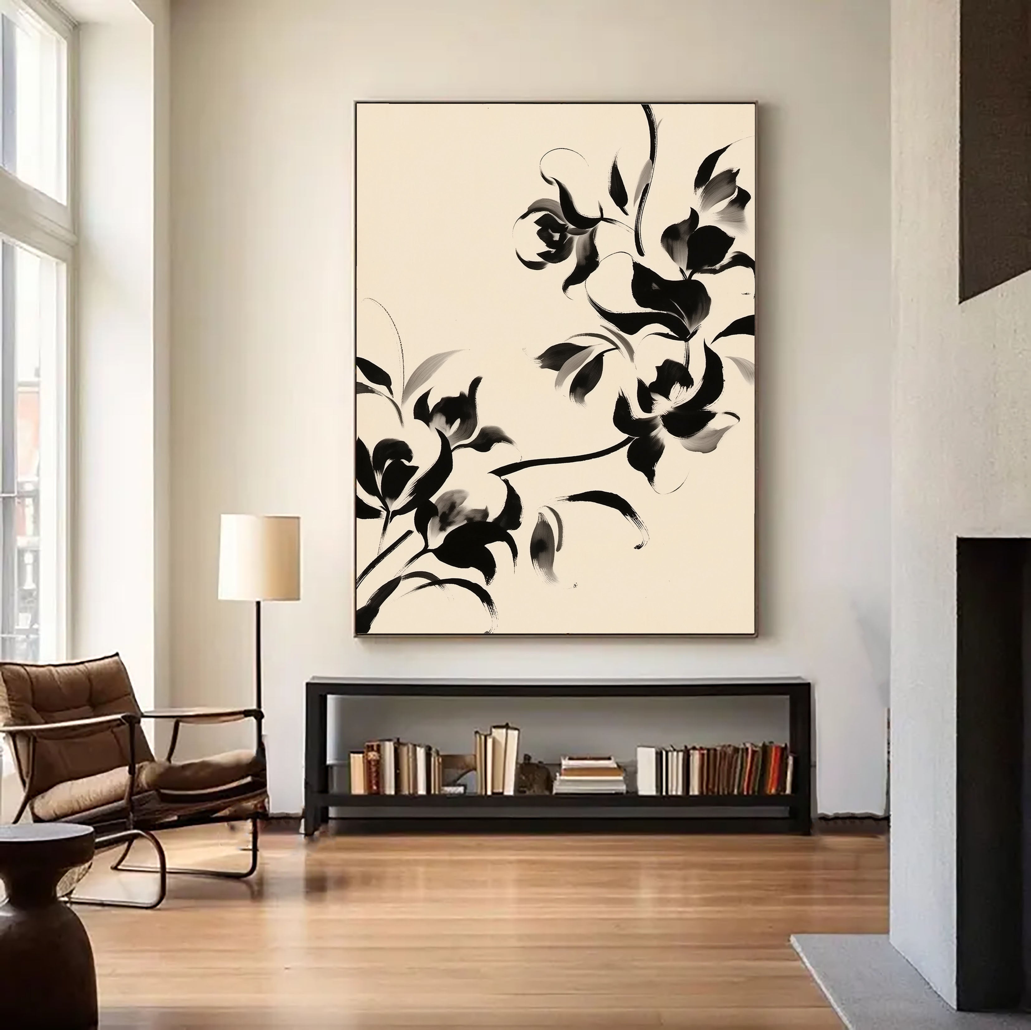 Textured Ink Wash Florals | Black Cream