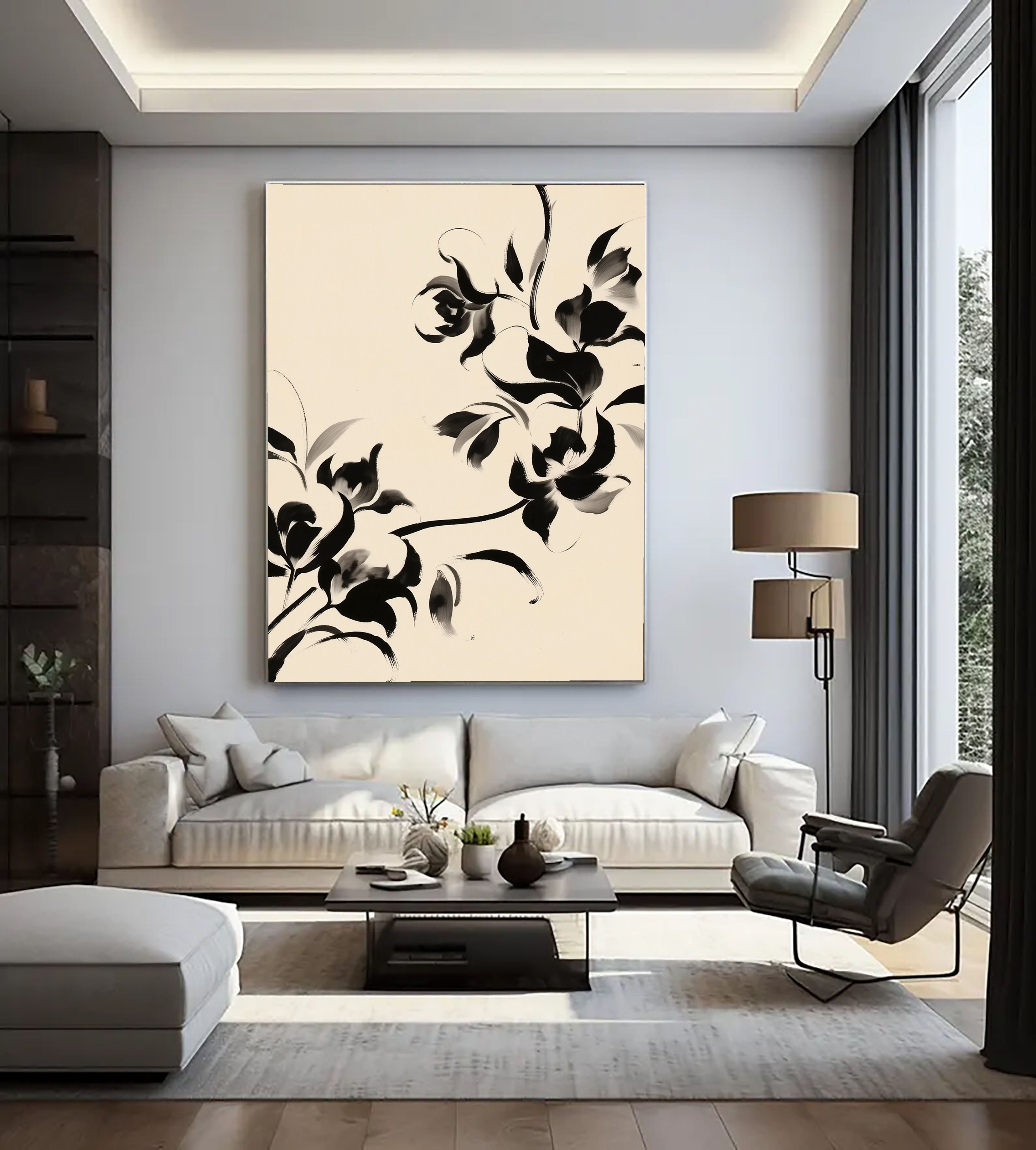 Textured Ink Wash Florals | Black Cream