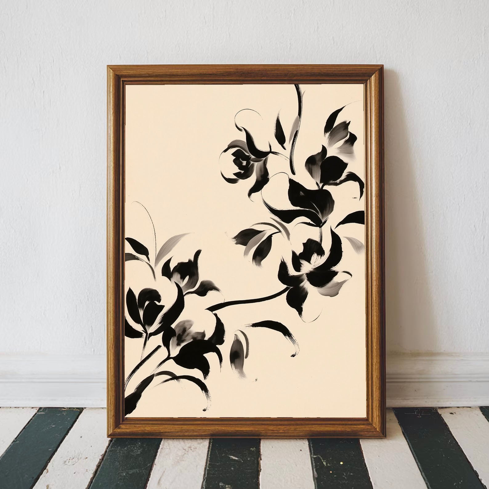 Textured Ink Wash Florals | Black Cream