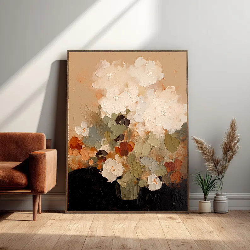 Textured Cream Blooms | Warm Terracotta