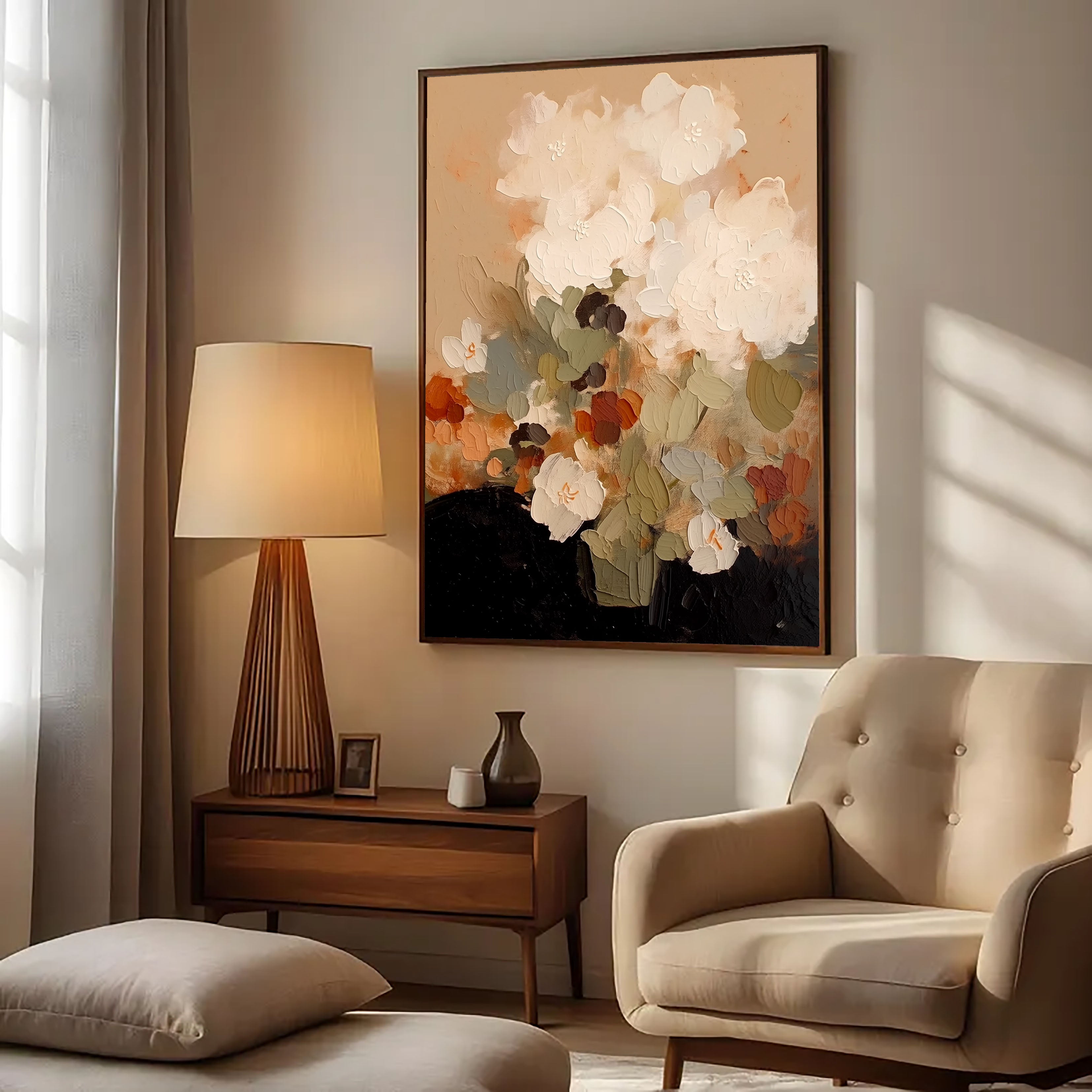 Textured Cream Blooms | Warm Terracotta