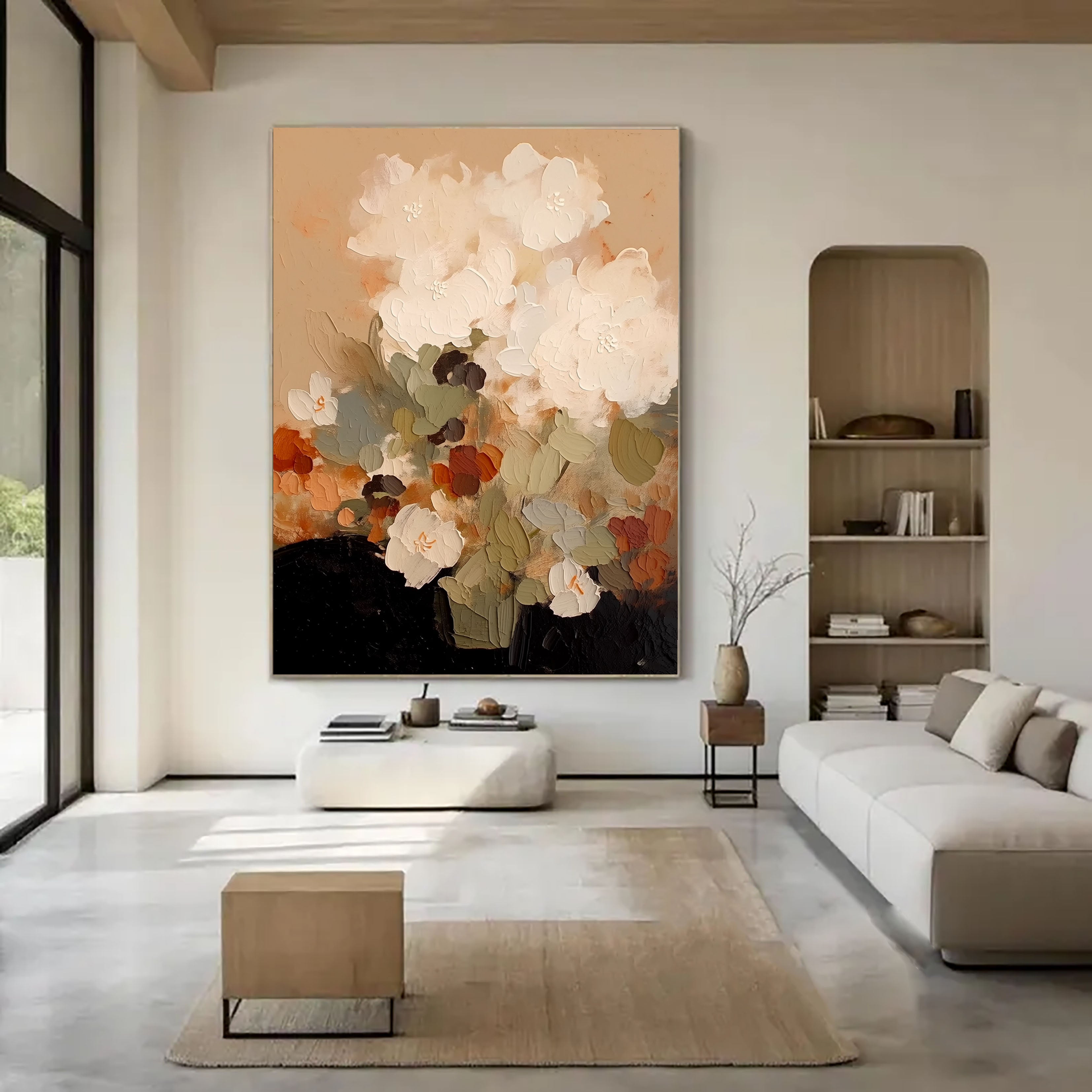 Textured Cream Blooms | Warm Terracotta